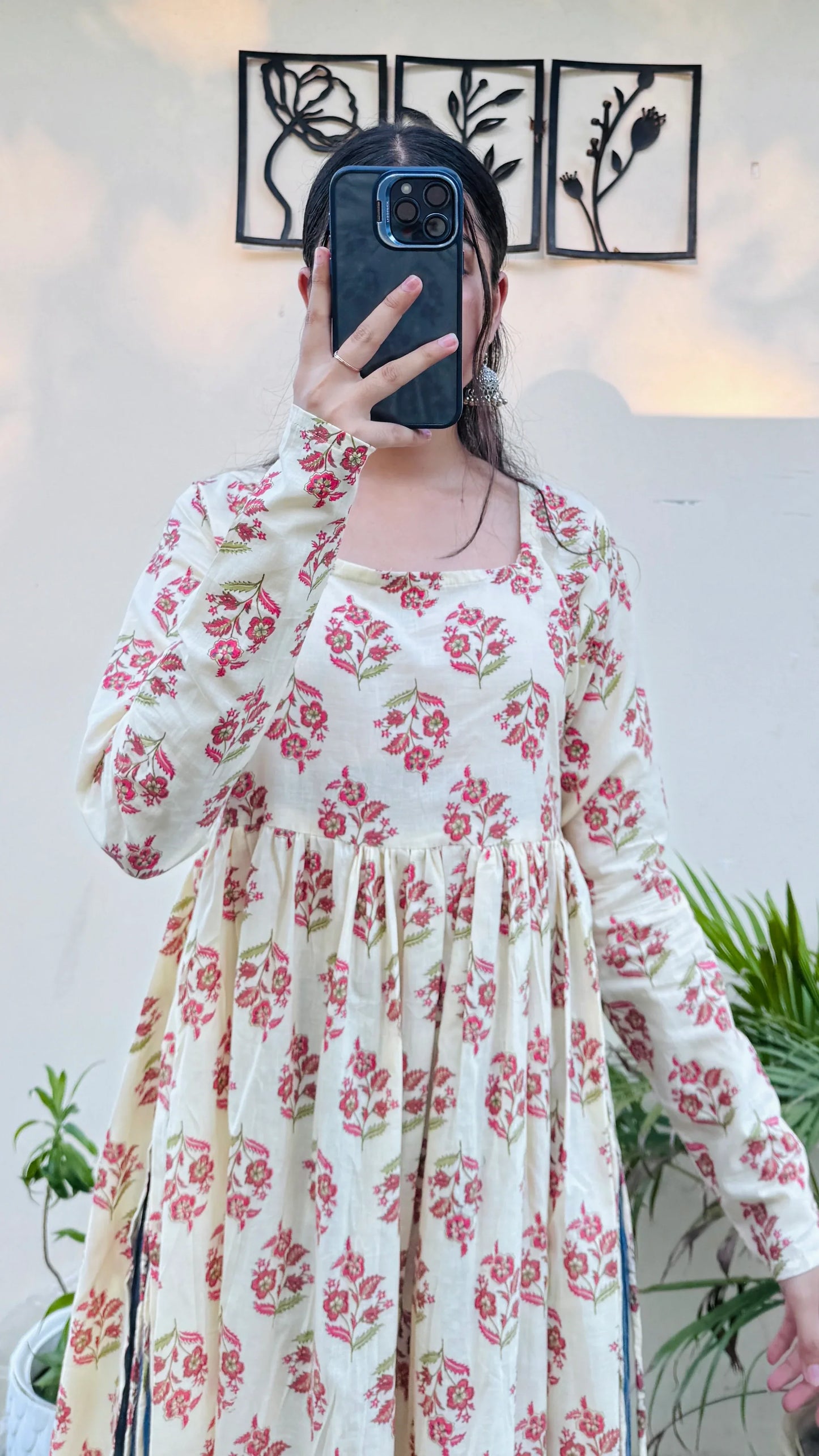 Cotton Full Sleeve Cream Colour Nyra Cut Long Kurti - Dolled Up