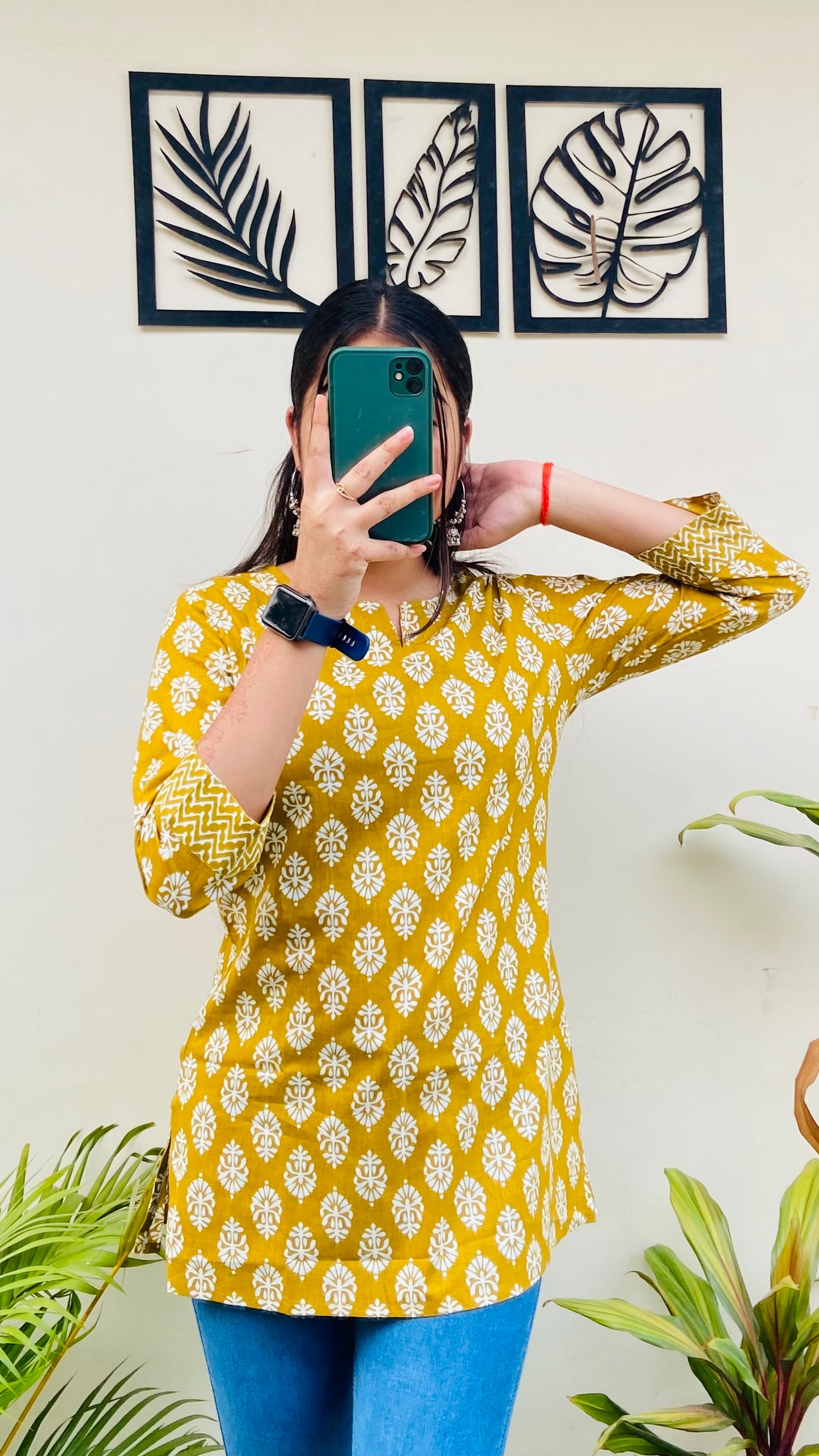 Yellow Printed Short Kurti