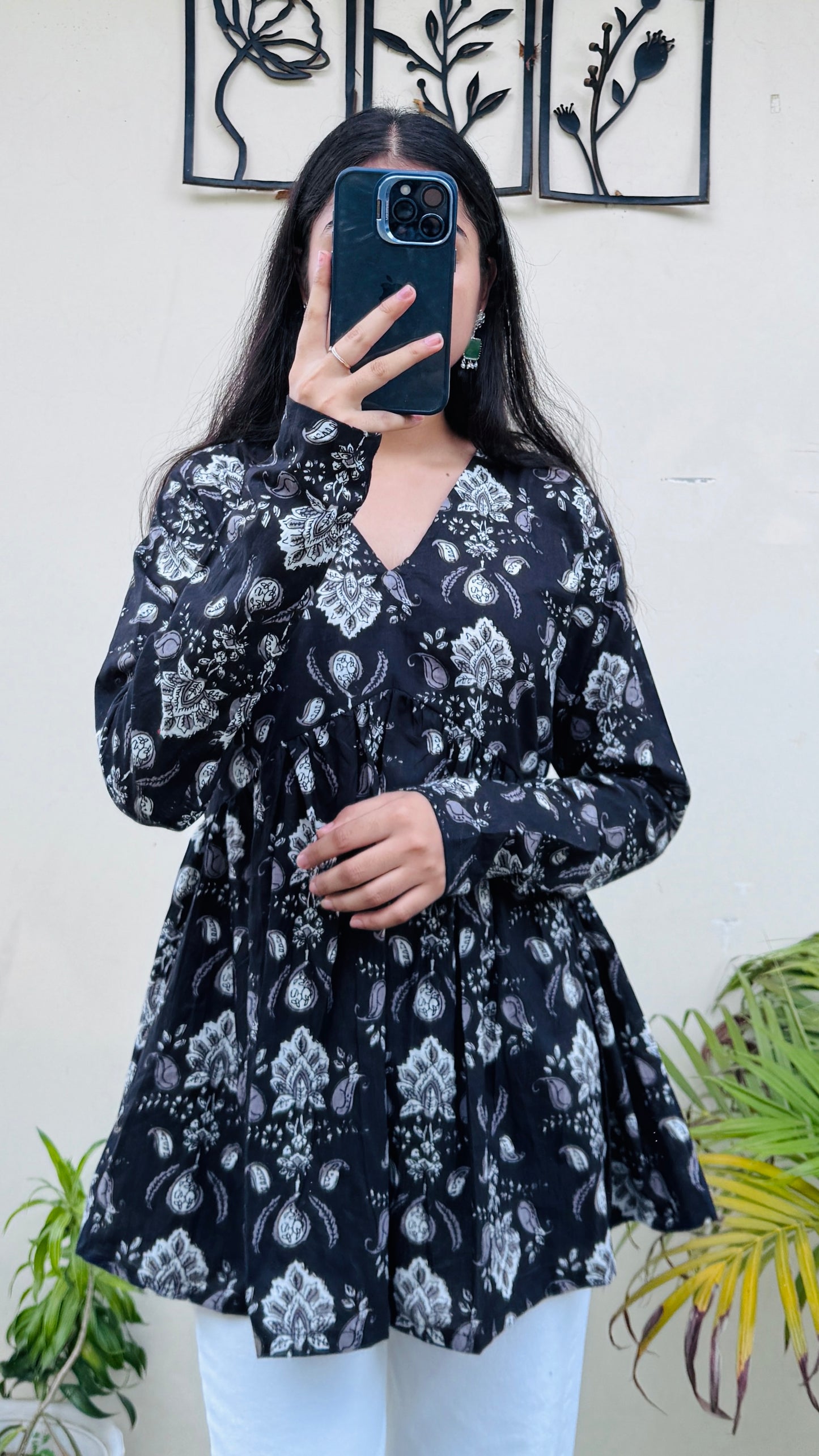 Cotton Blue Flared Printed Aliacut Peplum Top