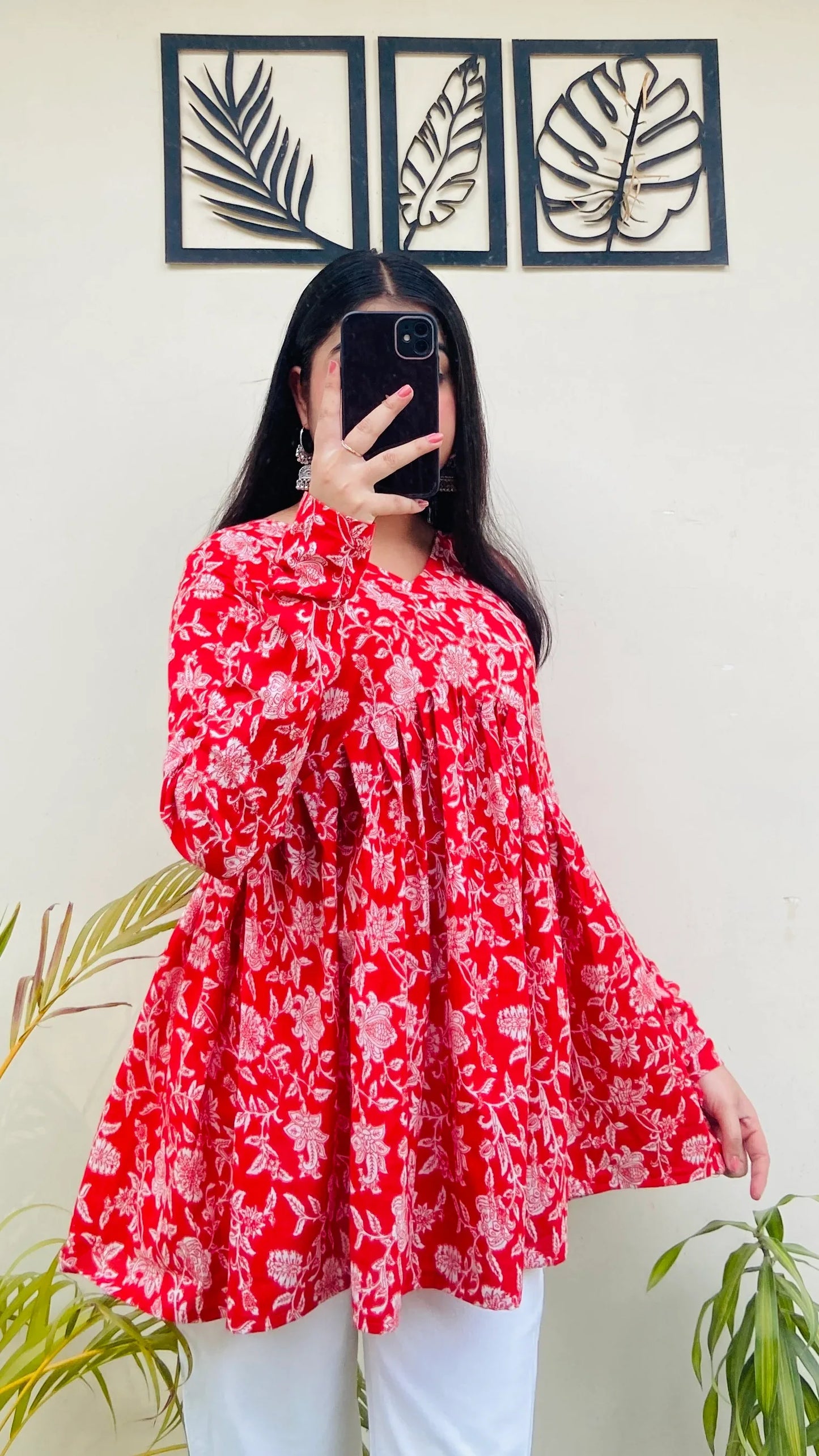 Cotton Red Flared Aliacut Floral Print Peplum Top - Dolled Up