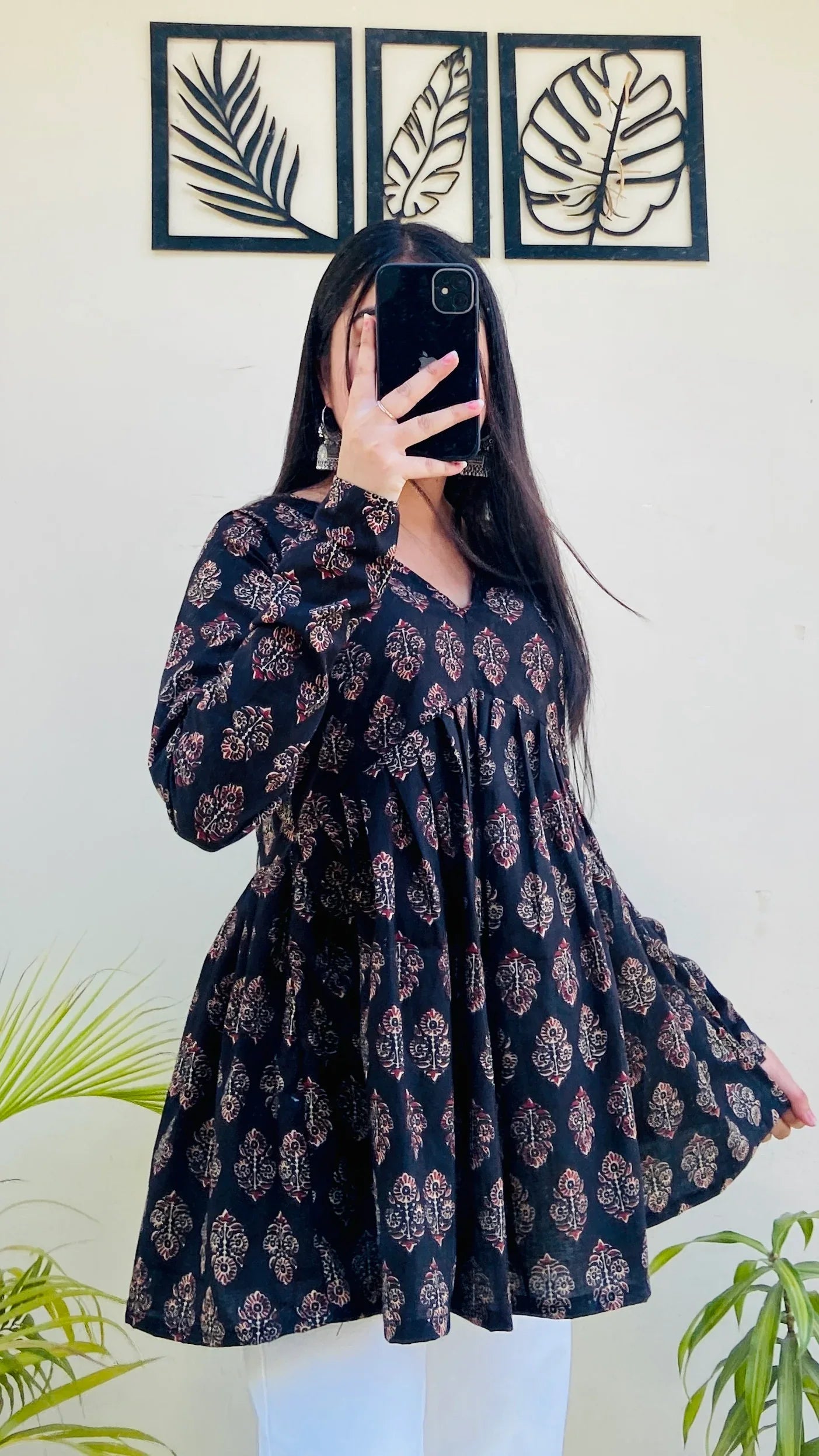 Cotton Black Flared Floral Print Aliacut Peplum Top - Dolled Up