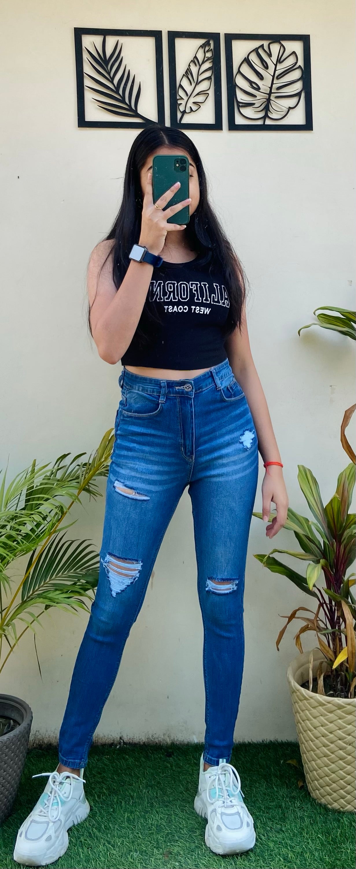 High Waisted Whisker Ripped Skinny Fit Stretchable Denim