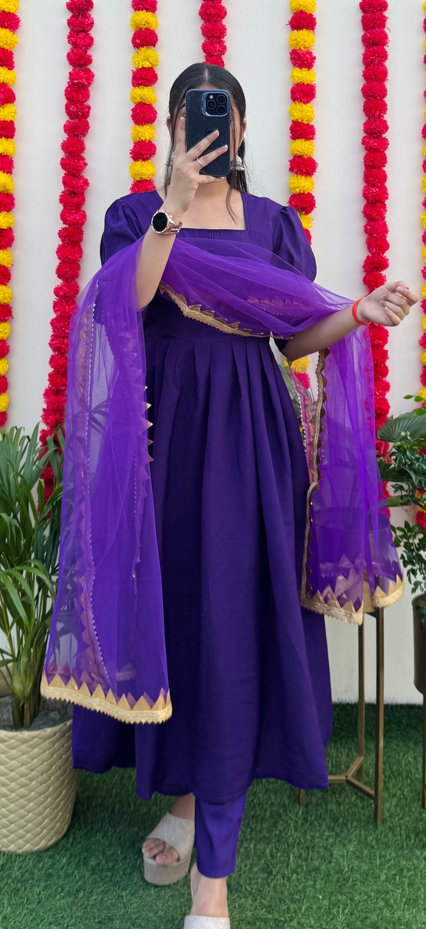 Beautiful Anarkali Kurta Pant Dupatta Set