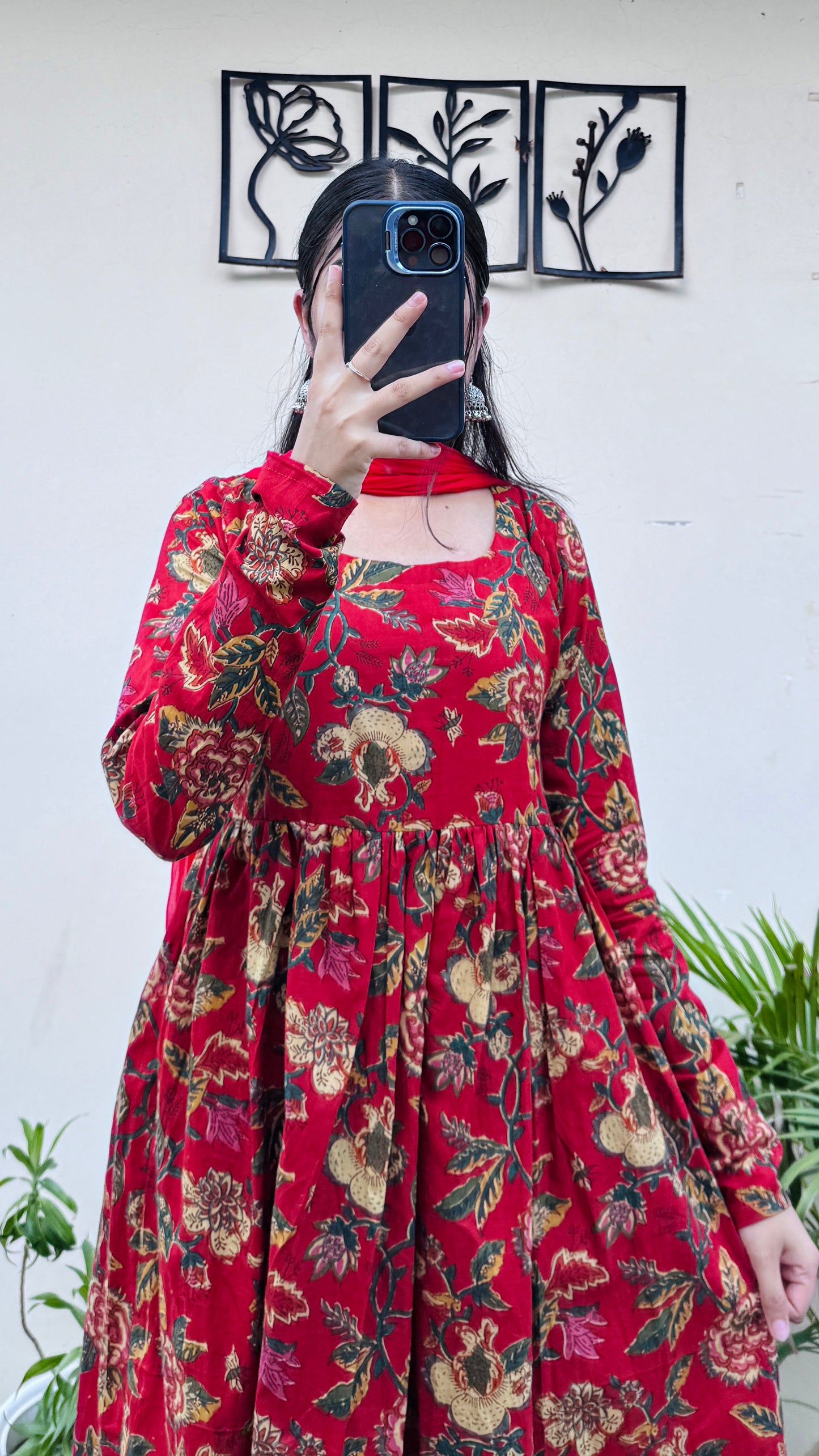 Beautiful Cotton Red Anarkali Suit Set