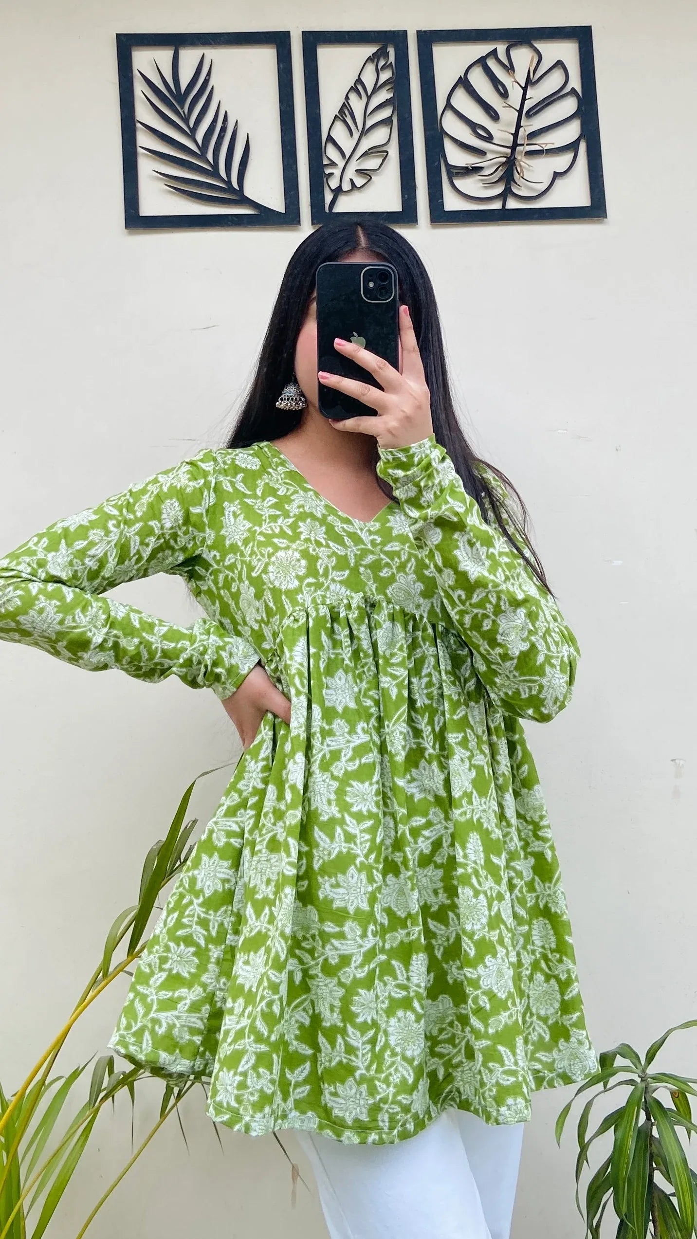 Cotton Green Flared Aliacut Floral Print Peplum Top - Dolled Up