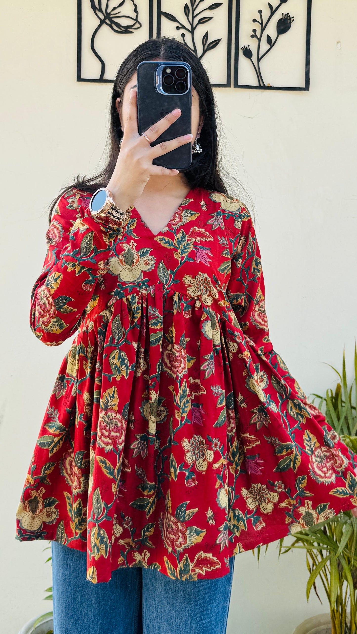 Cotton Flared Floral Print Aliacut Peplum Top