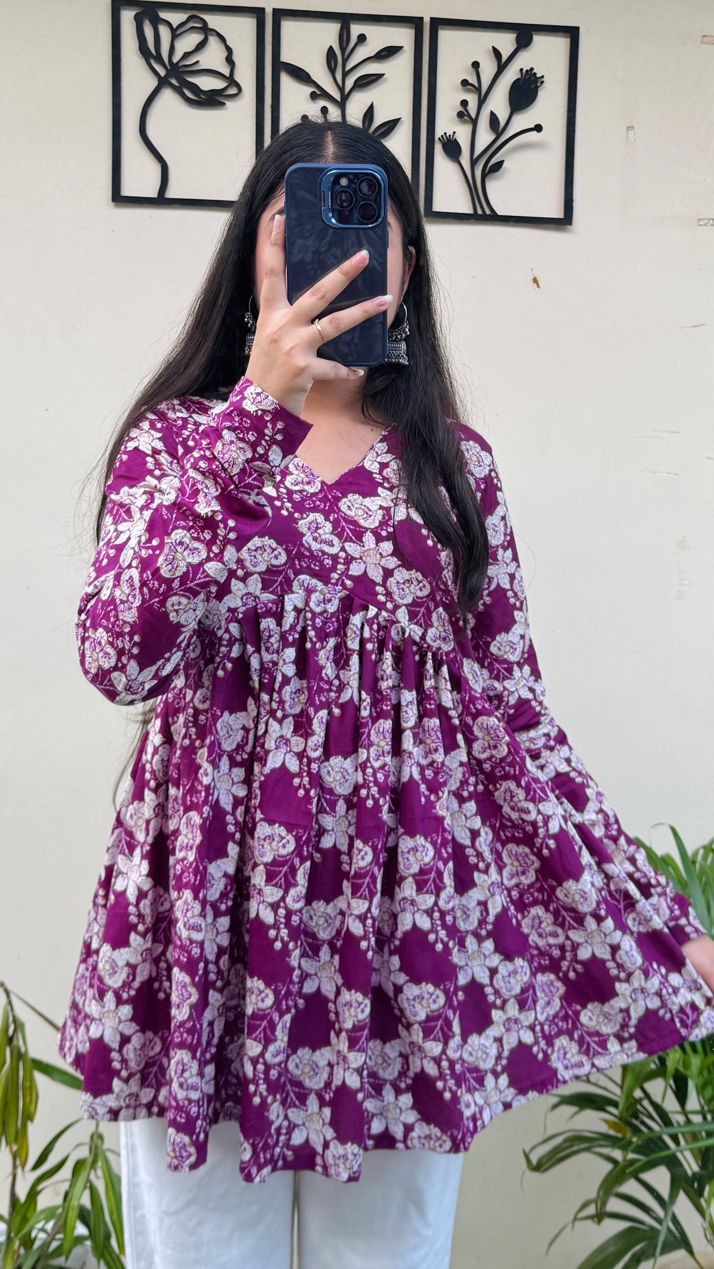Cotton Flared Floral Print Aliacut Peplum Top