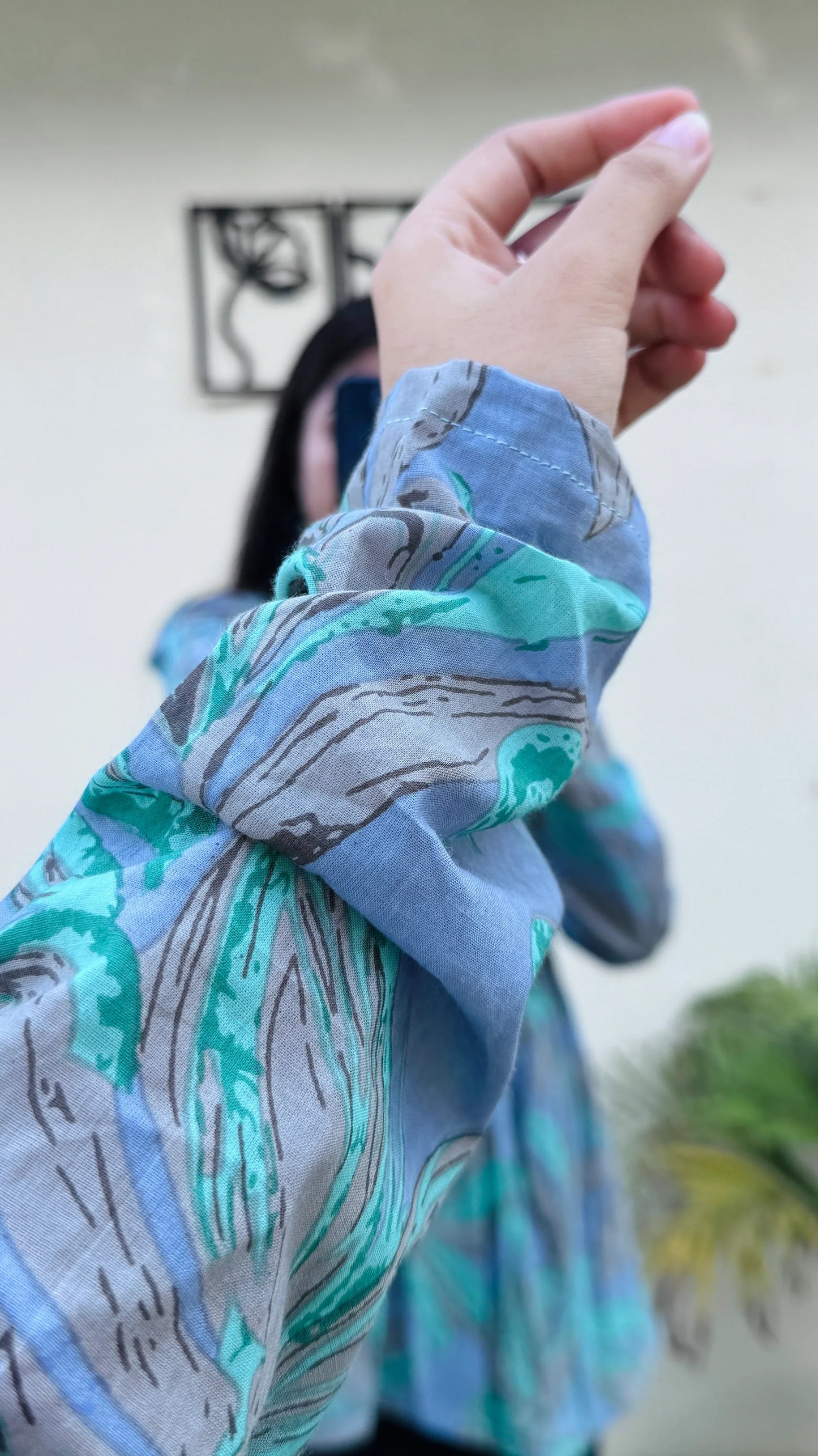 Cotton Blue Flared Printed Aliacut Peplum Top - Dolled Up