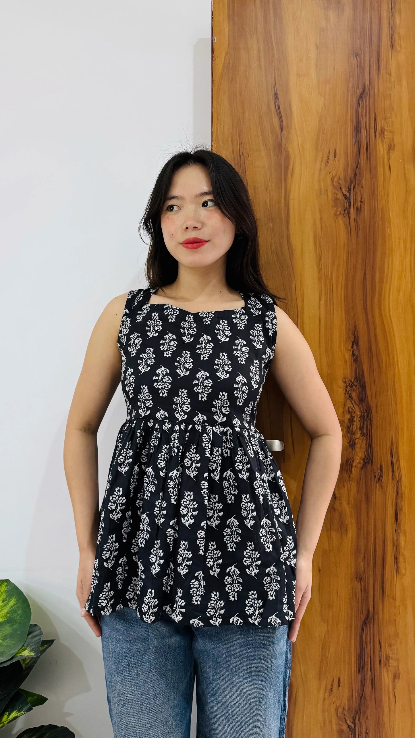 Cotton Flared Back Less Neck Design Short Kurti - Dolled Up