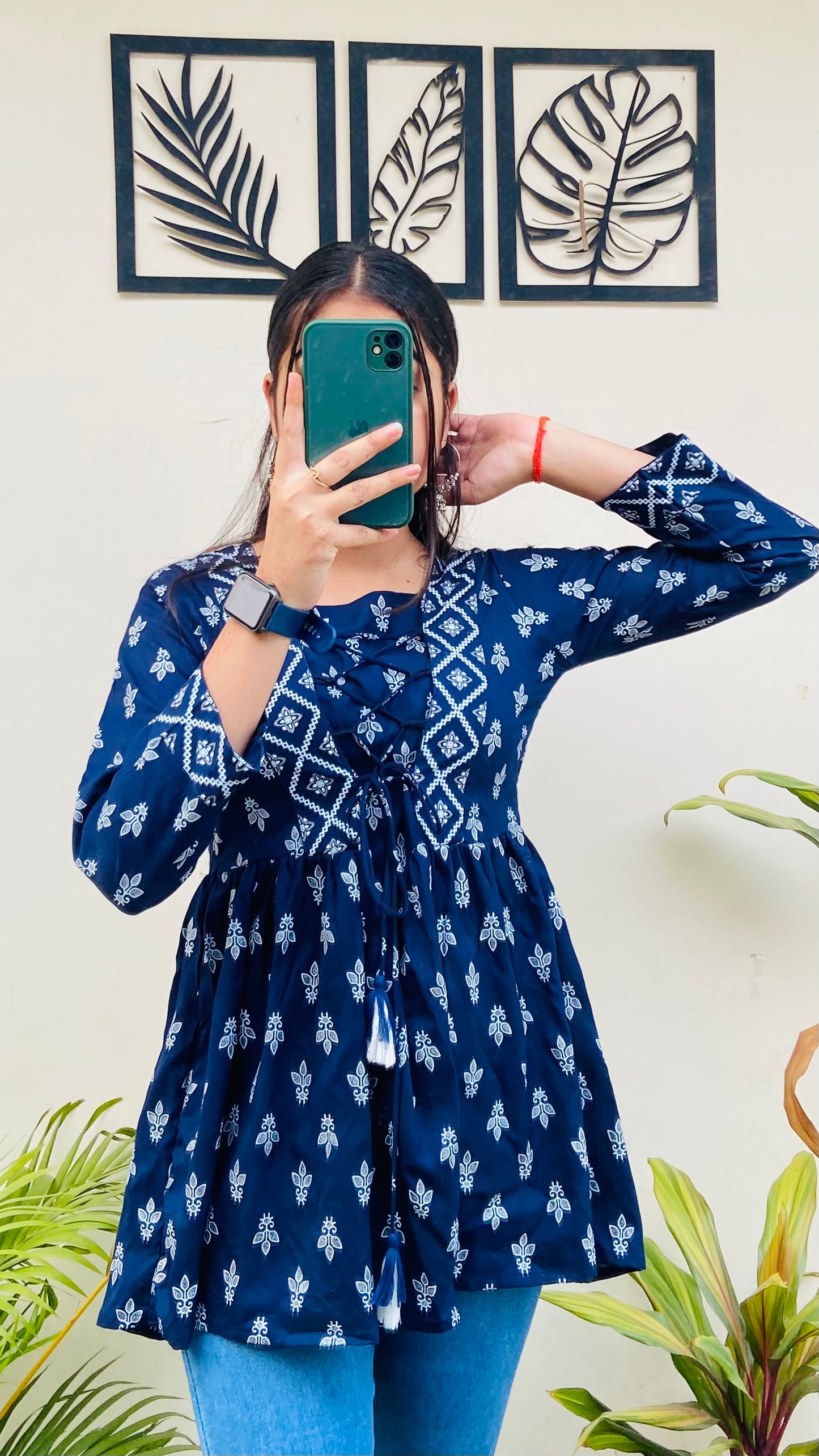 Blue Printed Rayon Short Top