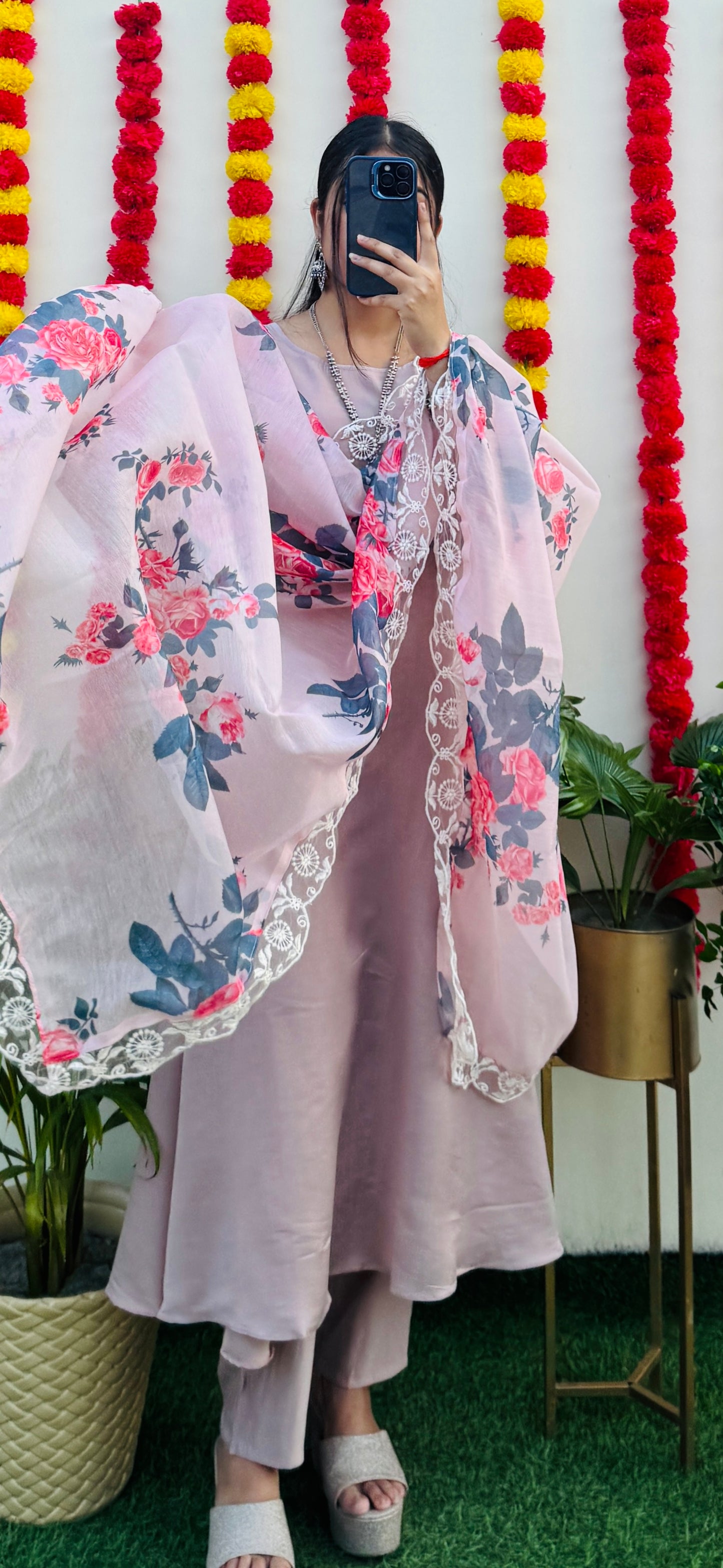 Beautiful Silk Anarkali Kurta Pant with Dupatta