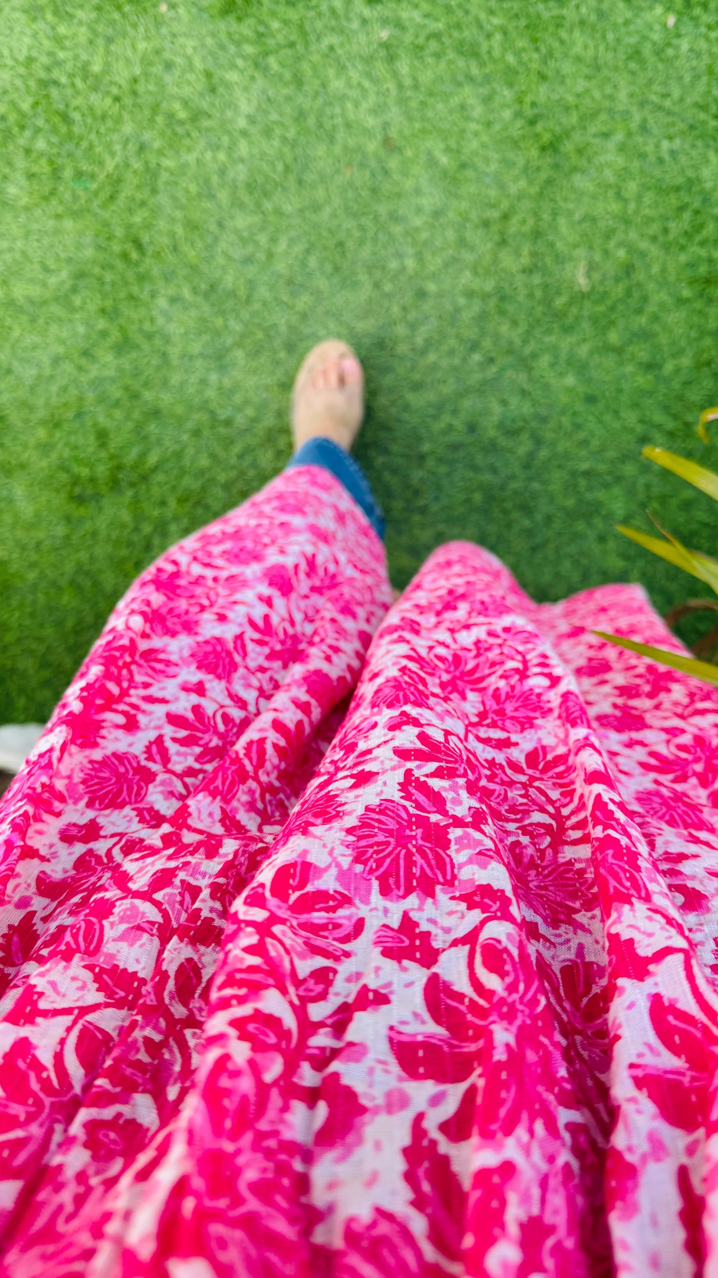 Cotton Katha Pink Puff Sleeves Nyra Cut Long Kurti - Dolled Up