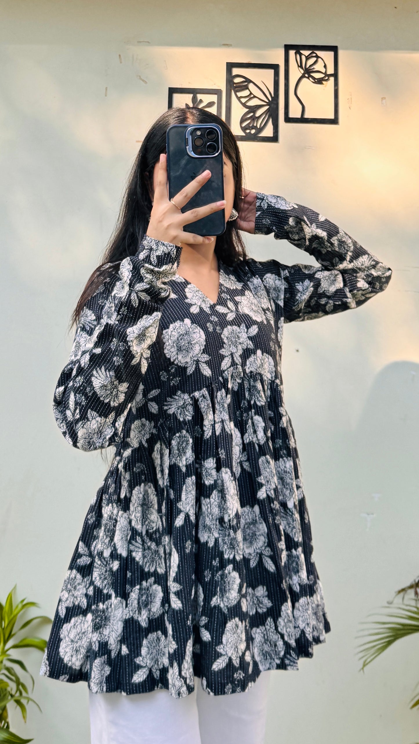 Cotton Katha Flared Printed Aliacut Peplum Top