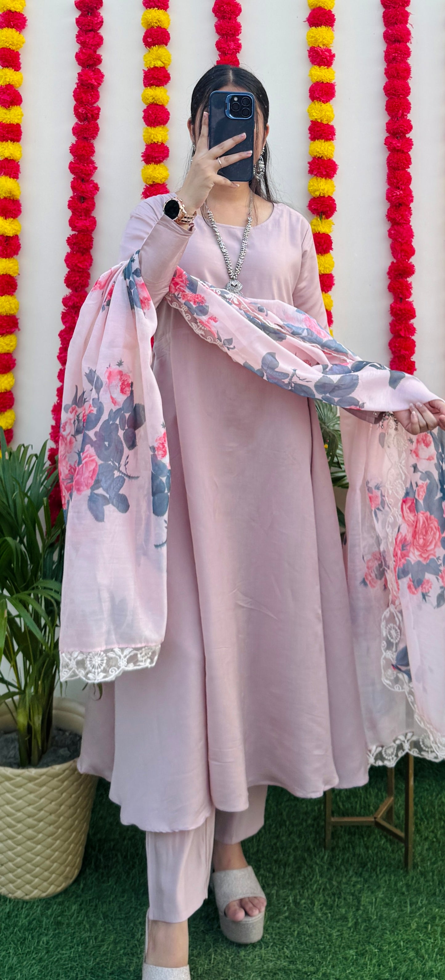 Beautiful Silk Anarkali Kurta Pant with Dupatta