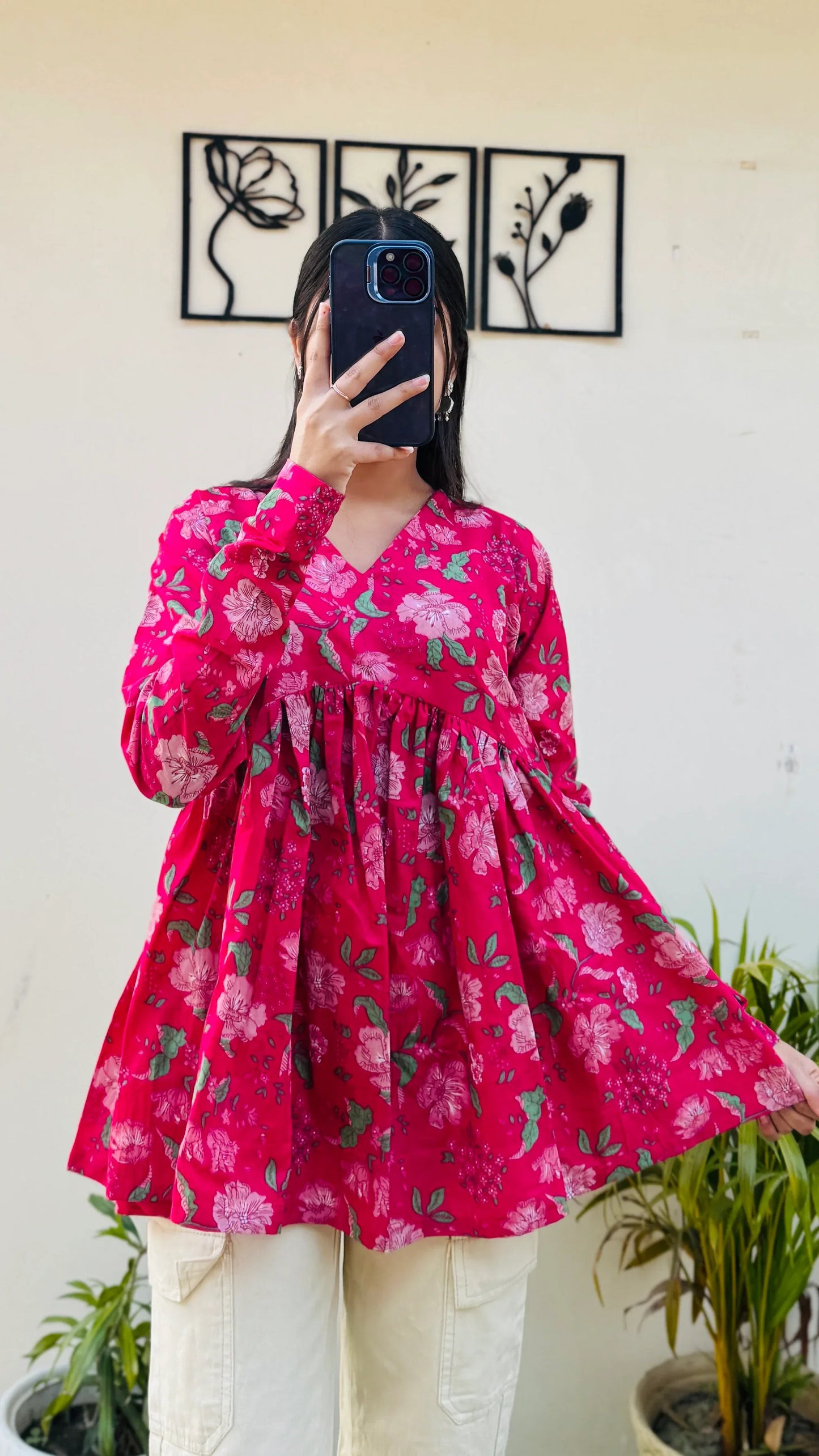 Cotton Pink Flared Floral Print Aliacut Peplum Top - Dolled Up