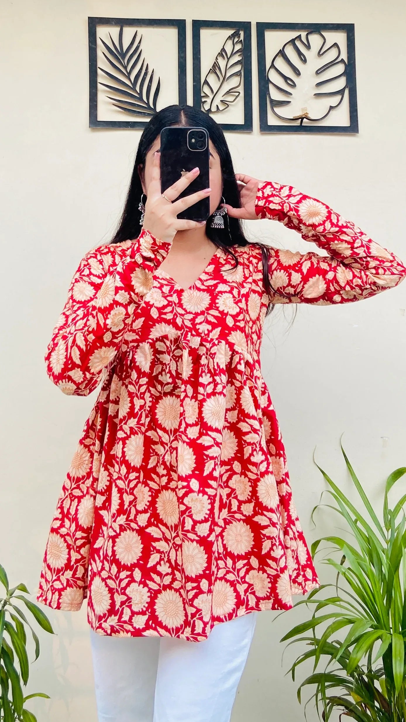 Cotton Flared Red Aliacut Printed Peplum Top - Dolled Up