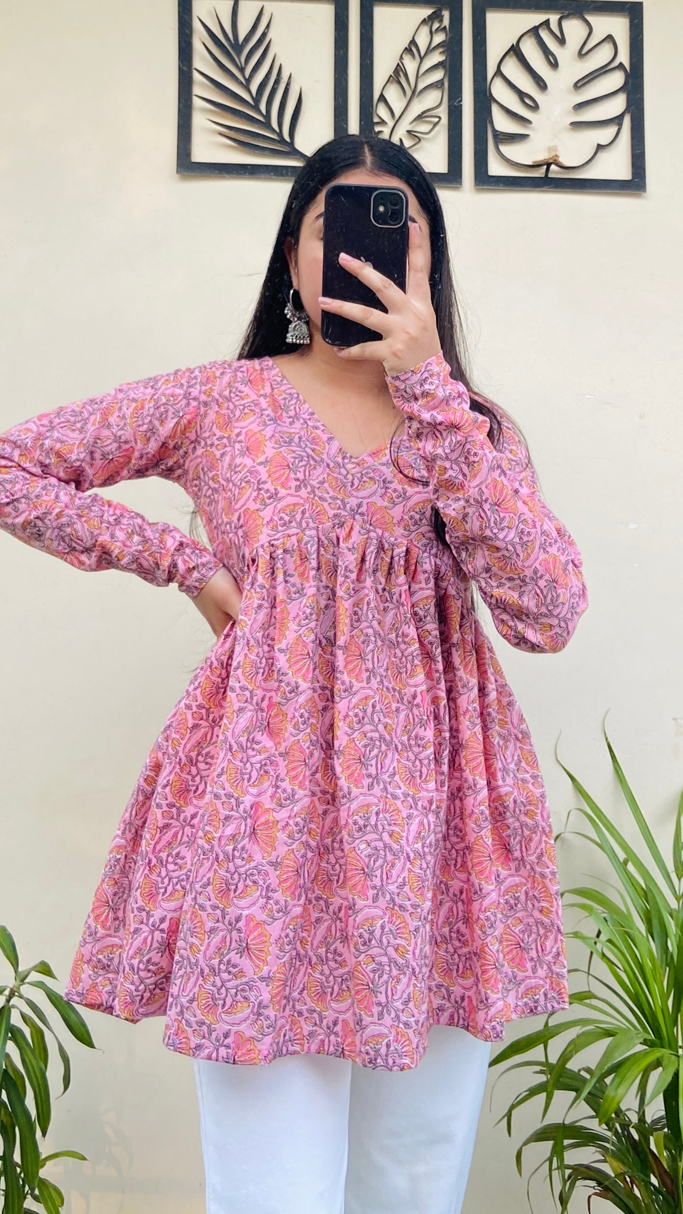 Cotton Flared Baby Pink Aliacut Printed Peplum Top