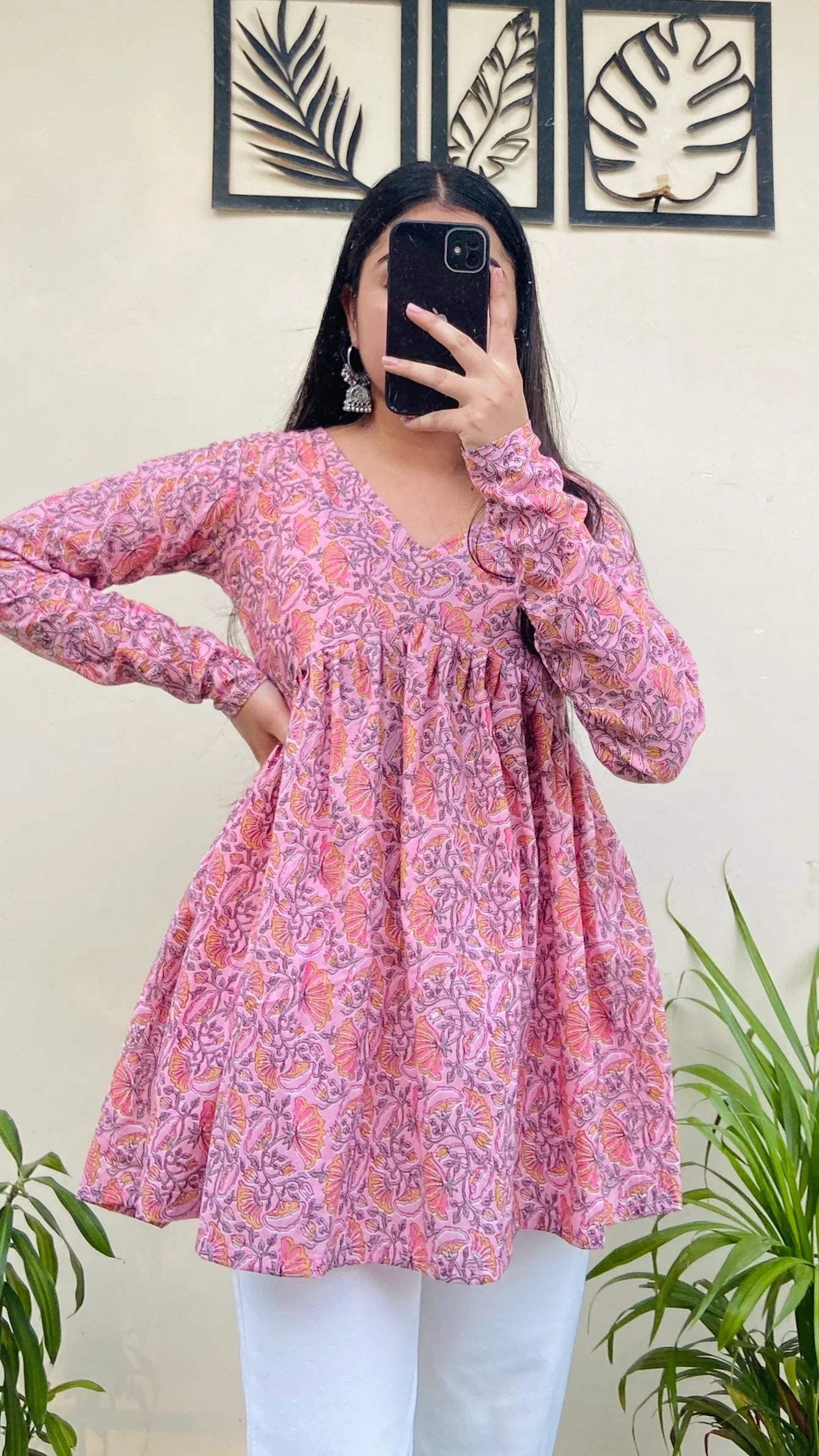 Cotton Flared Baby Pink Aliacut Printed Peplum Top - Dolled Up