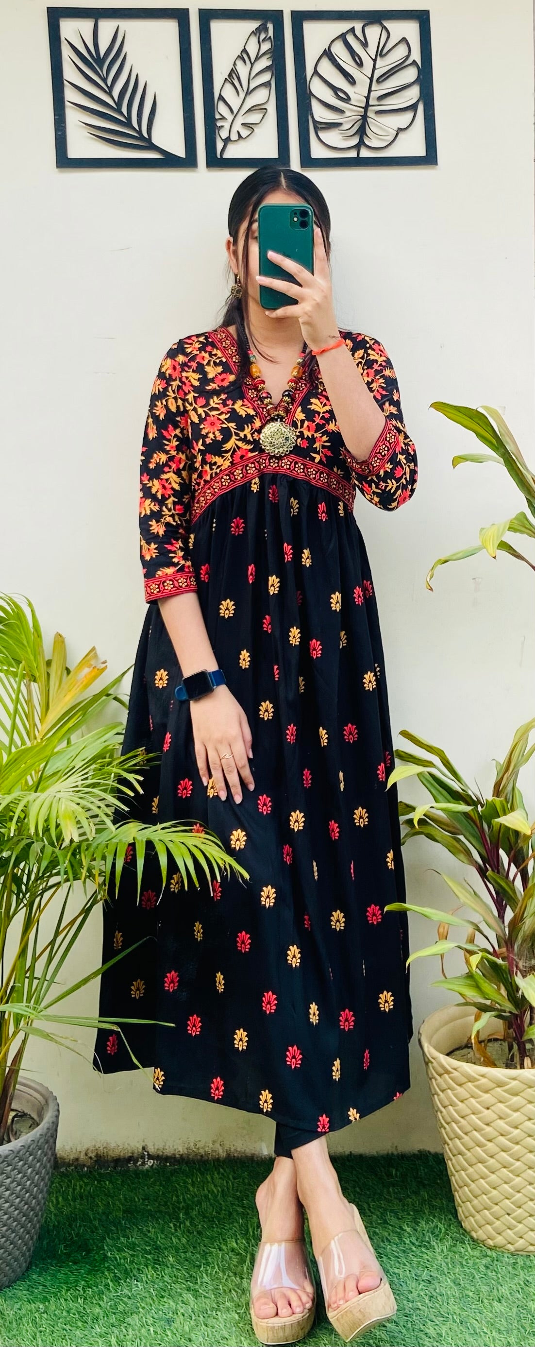 Beautiful Black Rayon Printed Dress