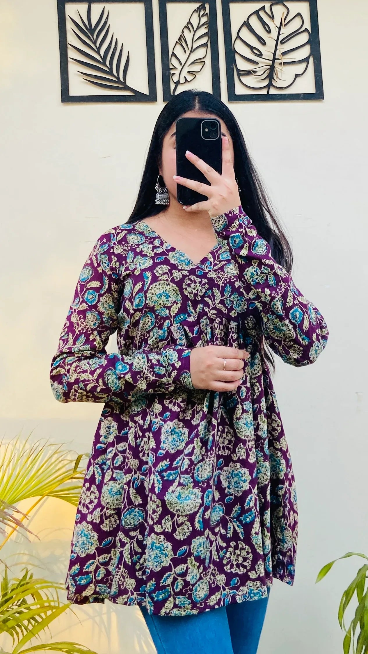 Cotton Wine Flared Floral Print Aliacut Peplum Top - Dolled Up