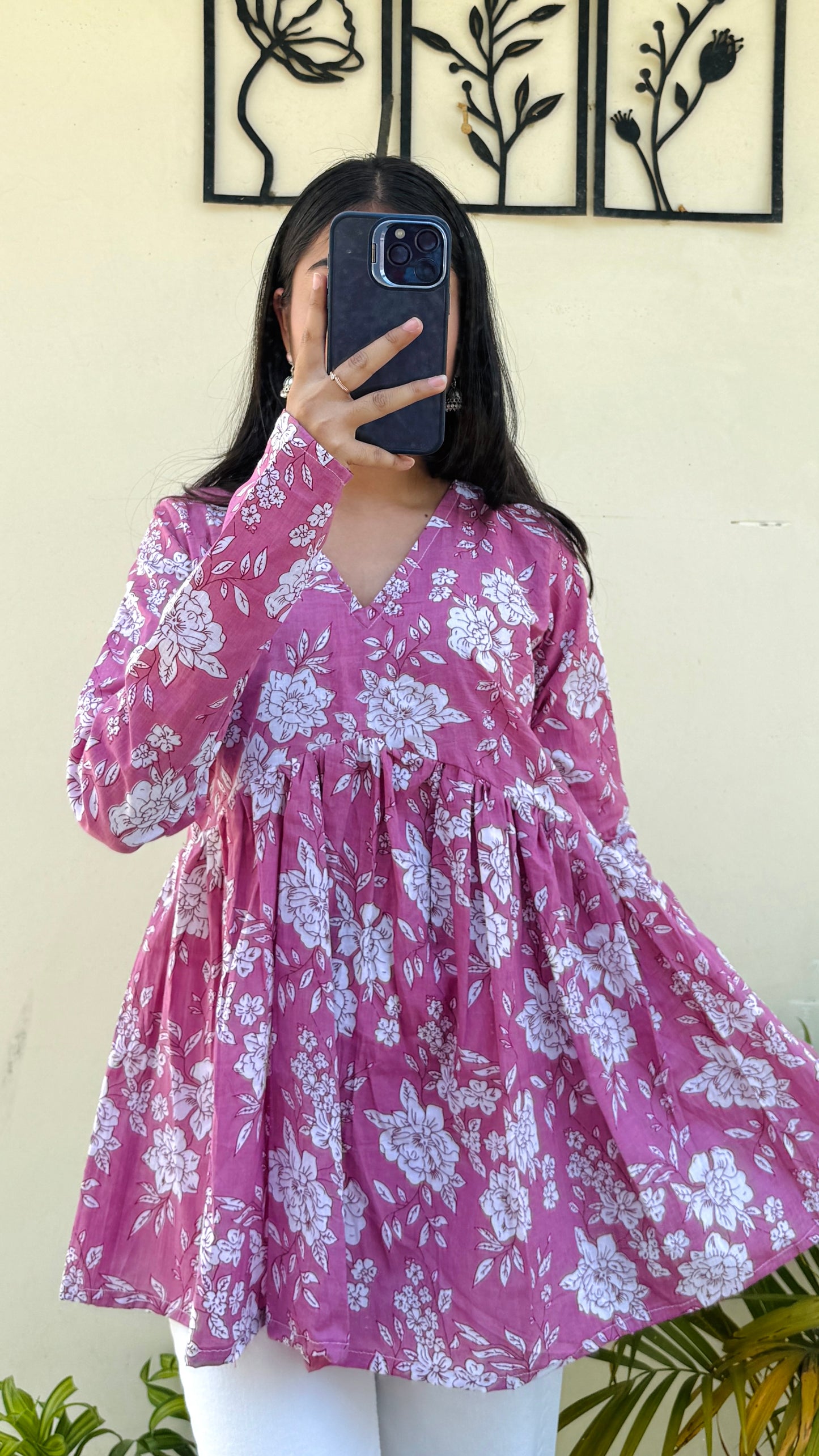 Cotton Flared Floral Print Aliacut Peplum Top