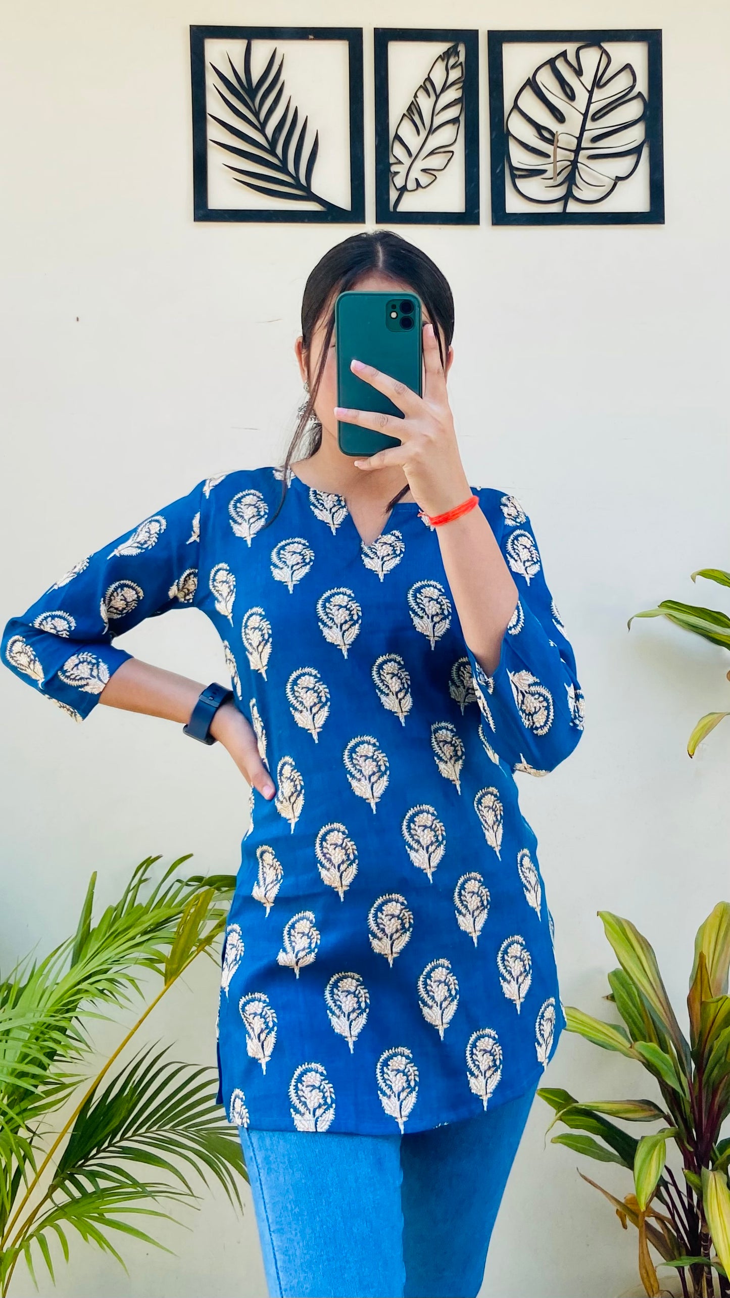 Blue Printed Floral Short Kurti