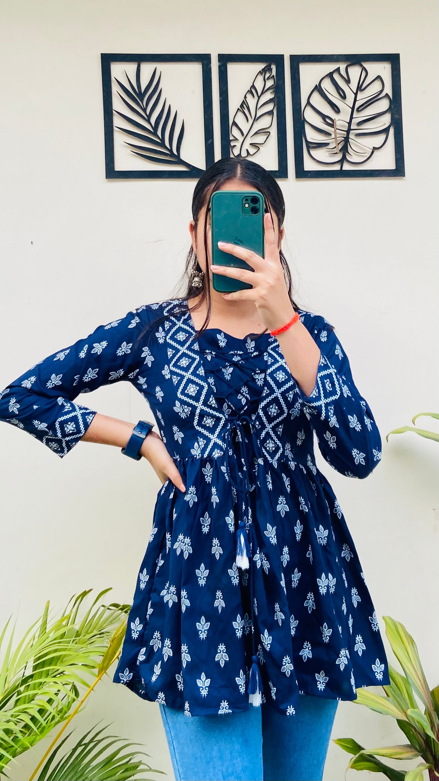 Blue Printed Rayon Short Top