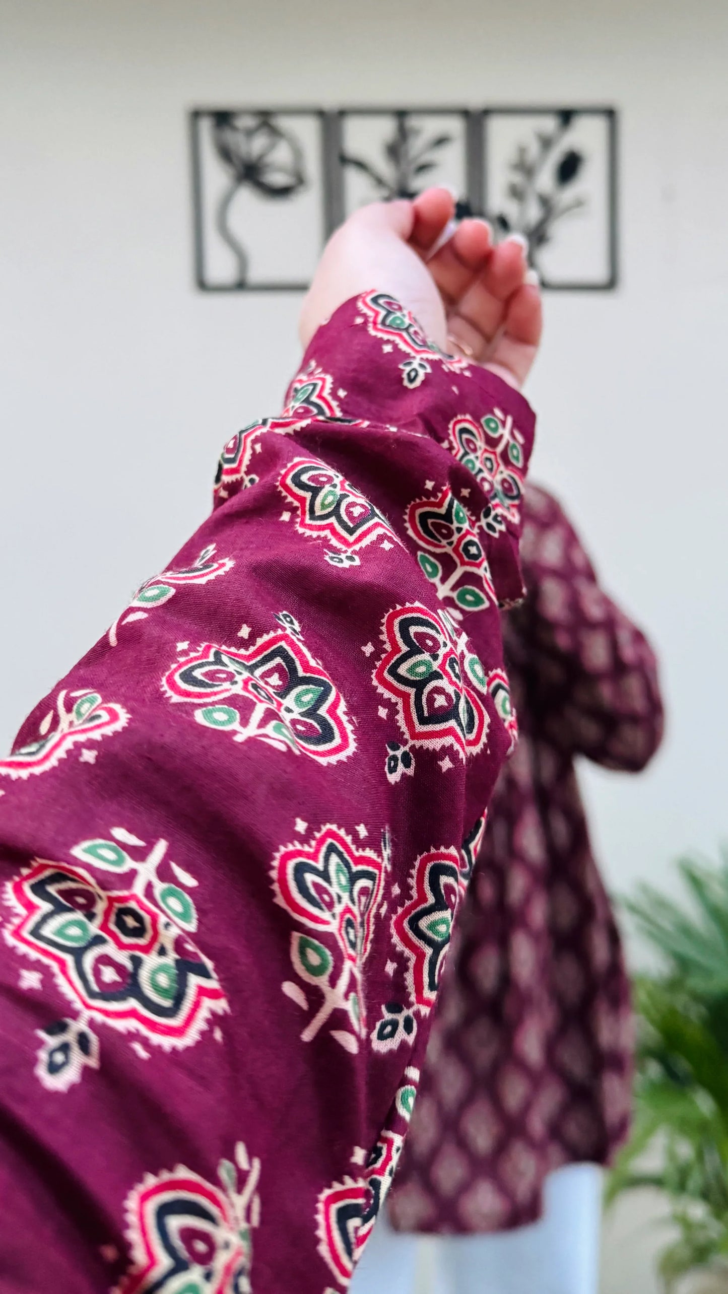 Cotton Flared Maroon Aliacut Ajarakh Print Peplum Top - Dolled Up