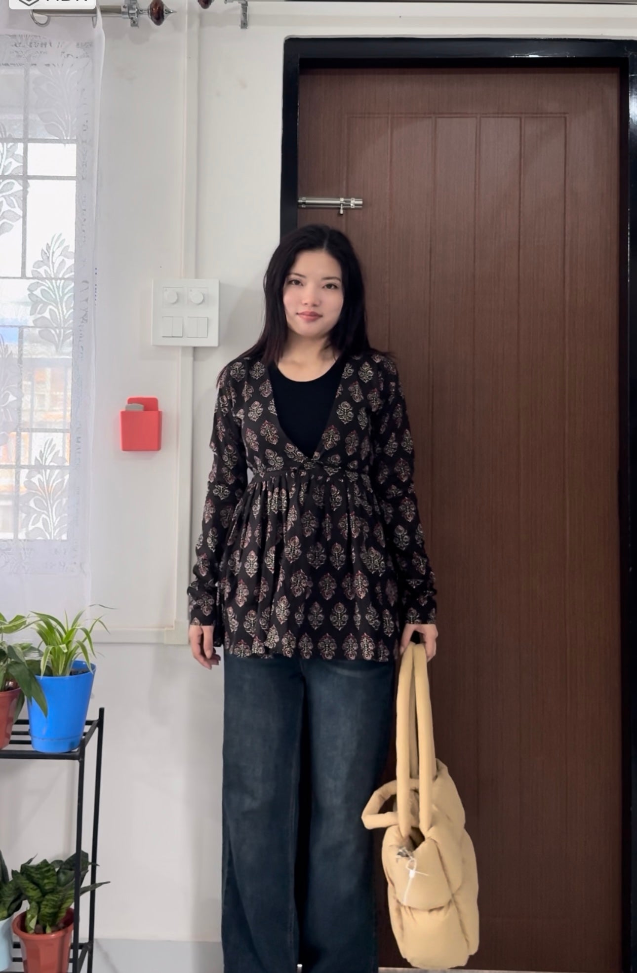 Cotton Flared Black Shrug Kurti