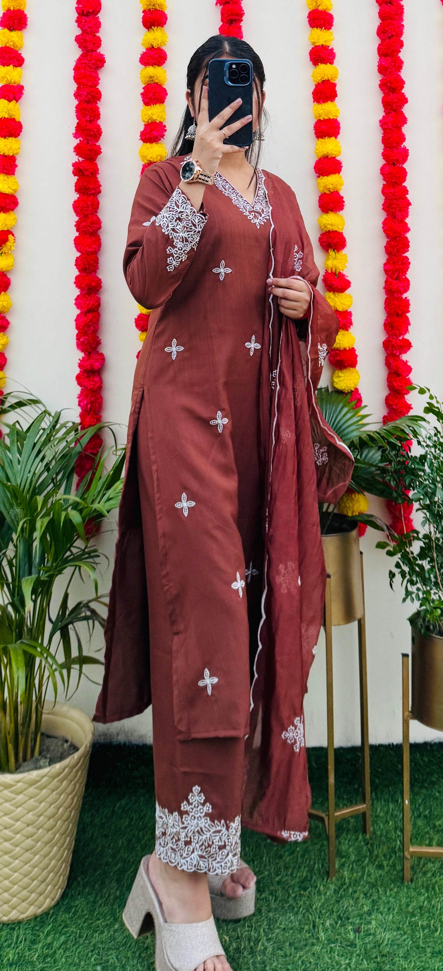 Beautiful Embroidered Silk Kurta Set
