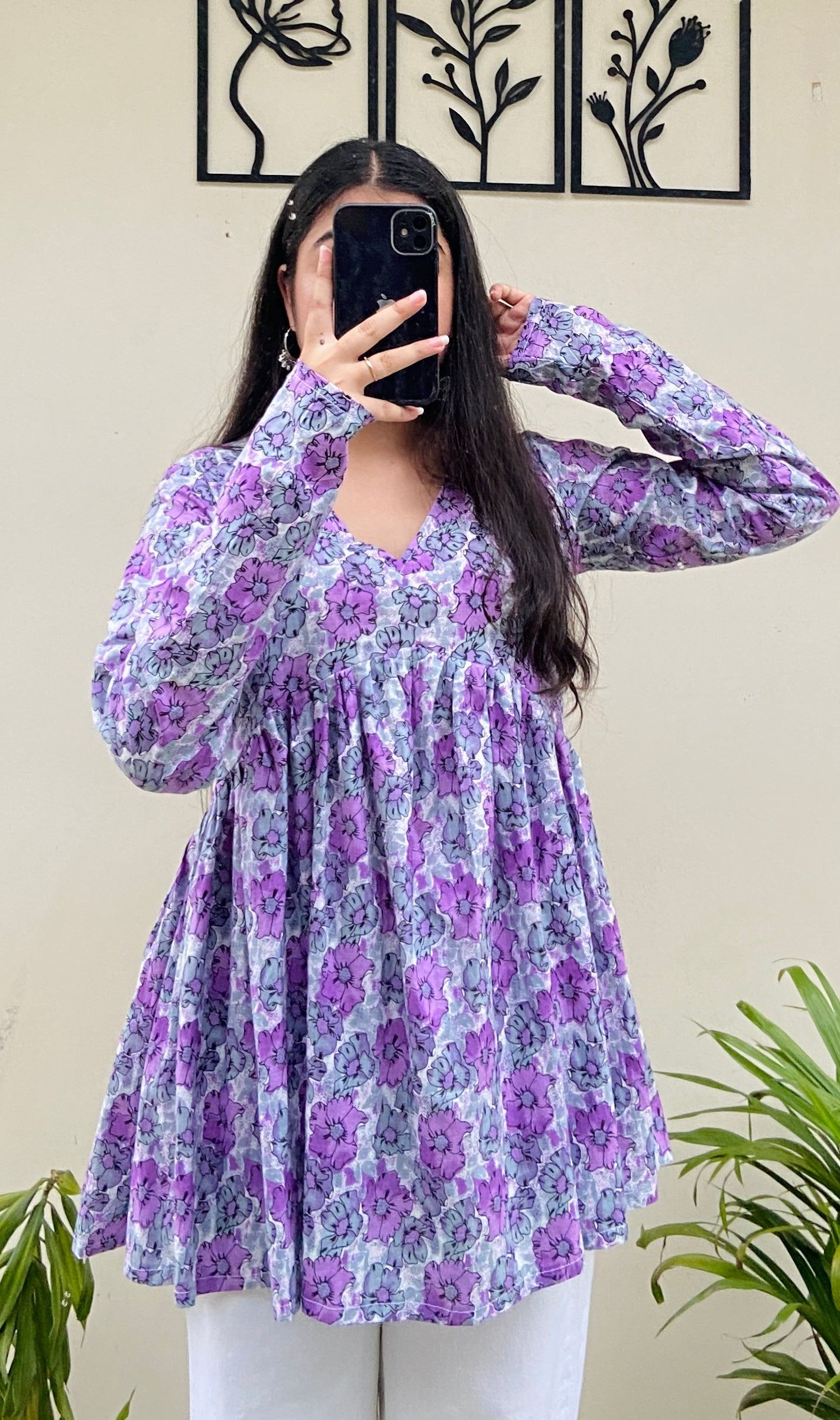 Cotton Lavender Flared Floral Print Aliacut Peplum Top