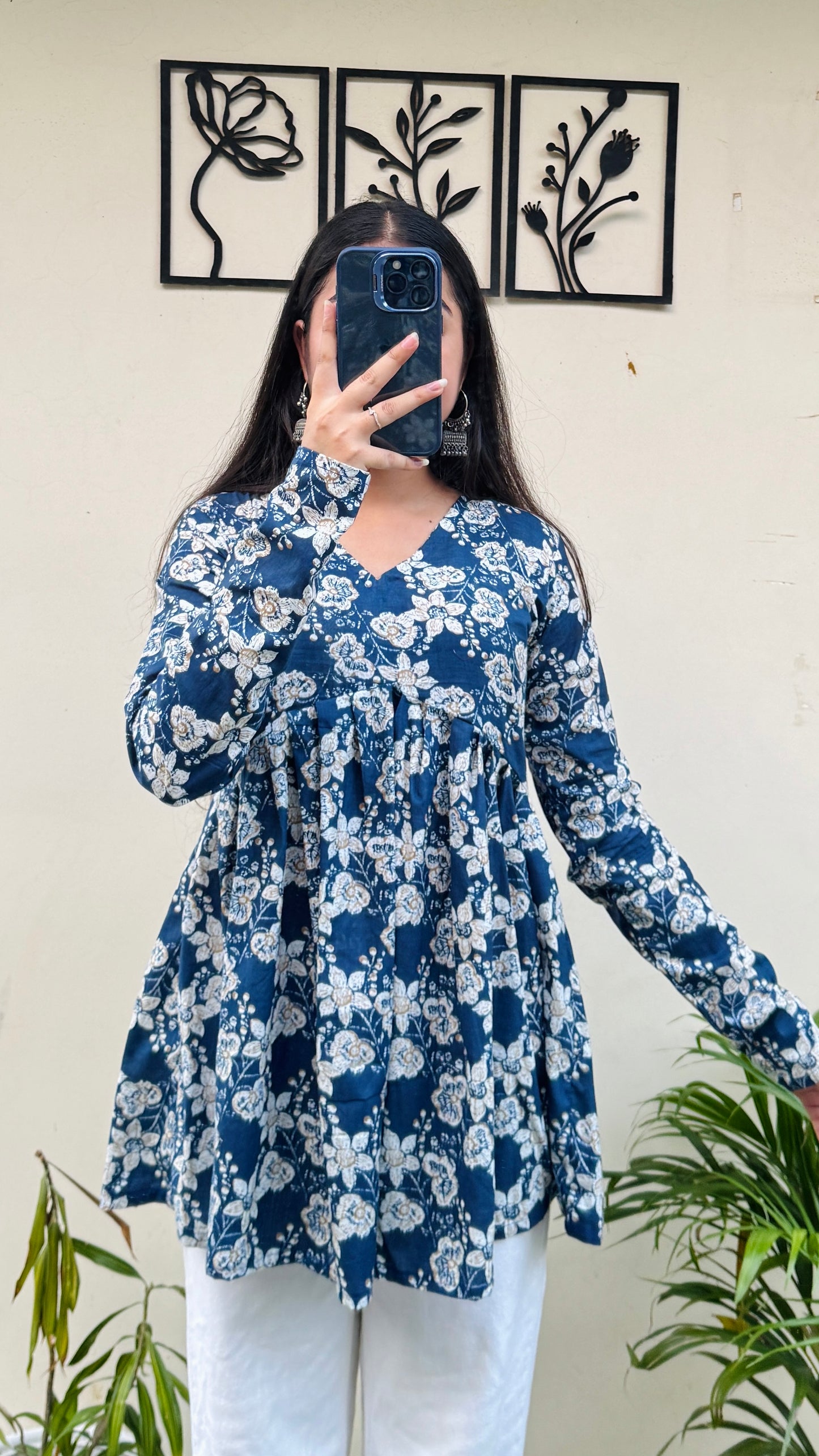 Cotton Flared Floral Print Aliacut Peplum Top