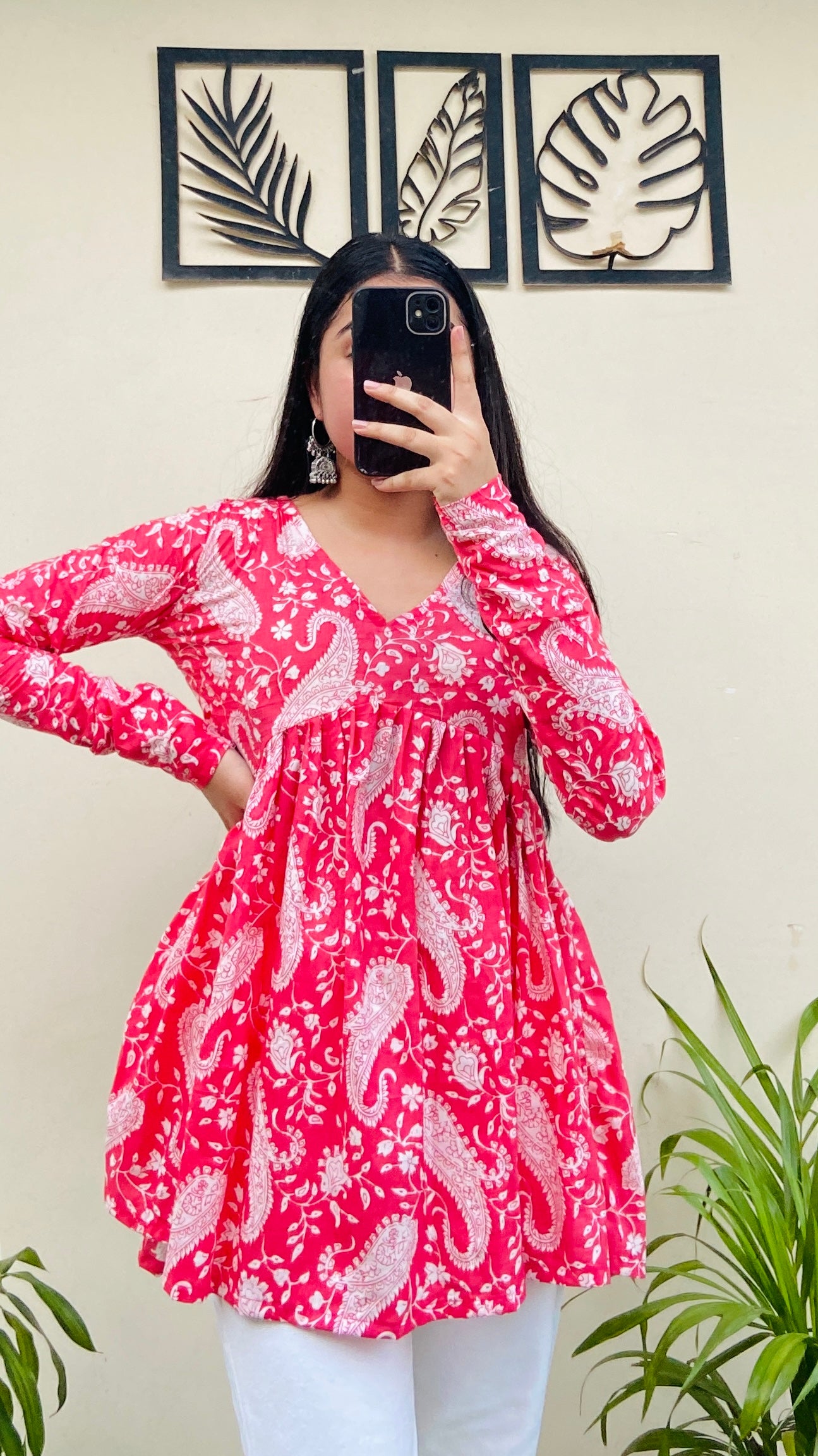 Cotton Flared Pink Printed Aliacut Peplum Top