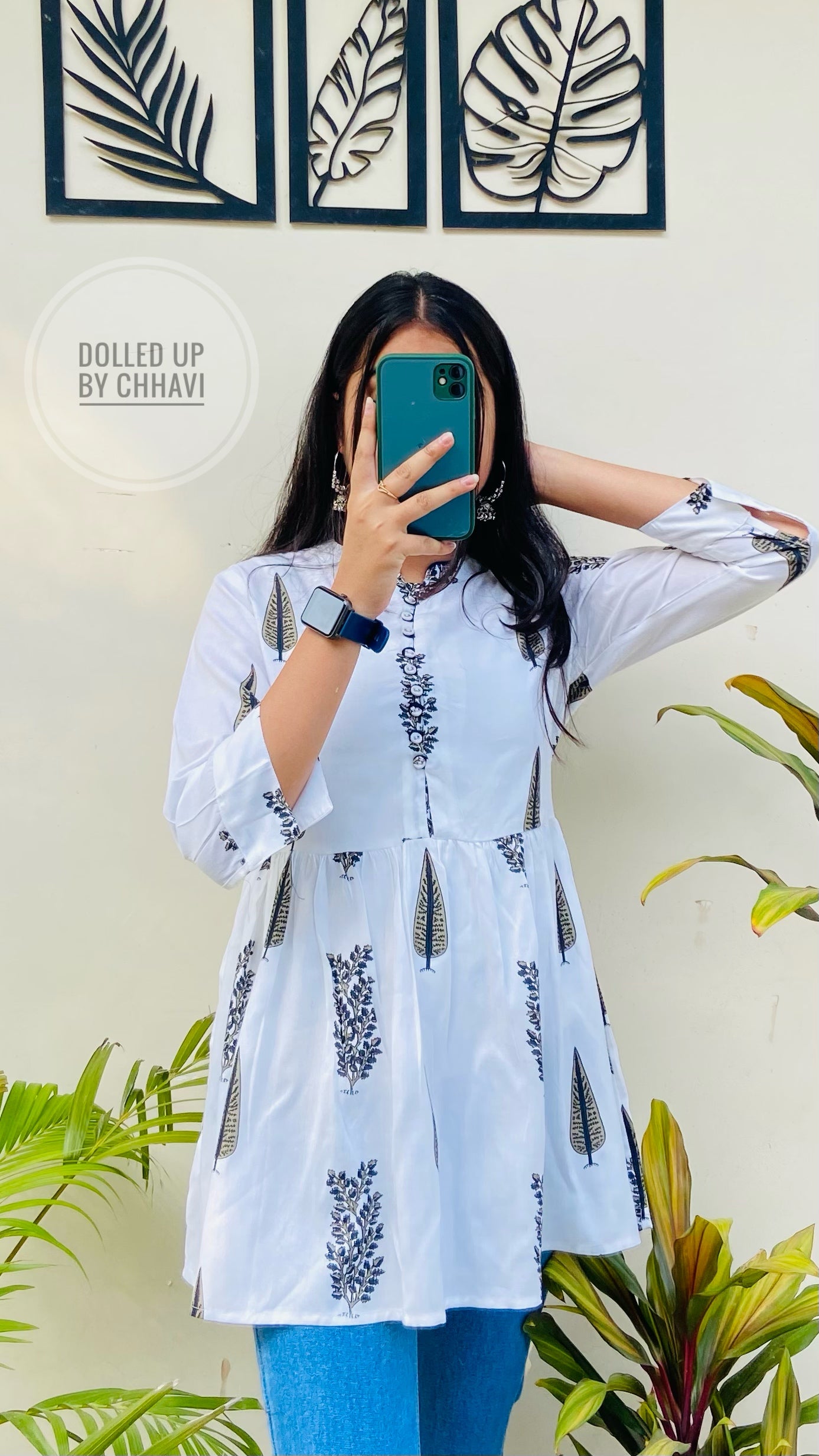 White Printed Cotton Short Top