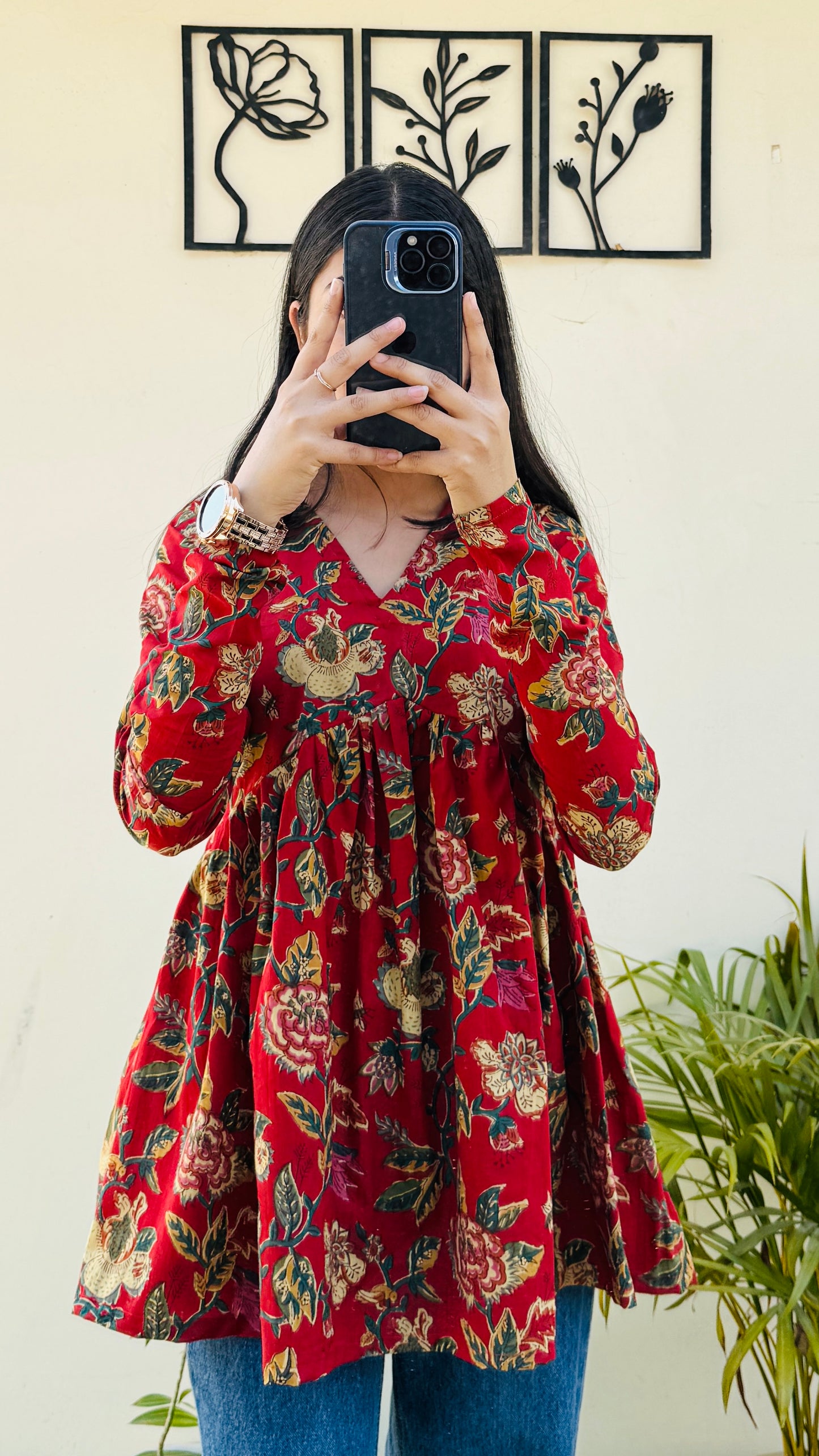 Cotton Flared Floral Print Aliacut Peplum Top