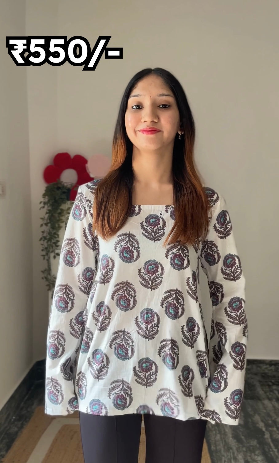 Cotton Bell Sleeves Back Crisscross design Short Kurti