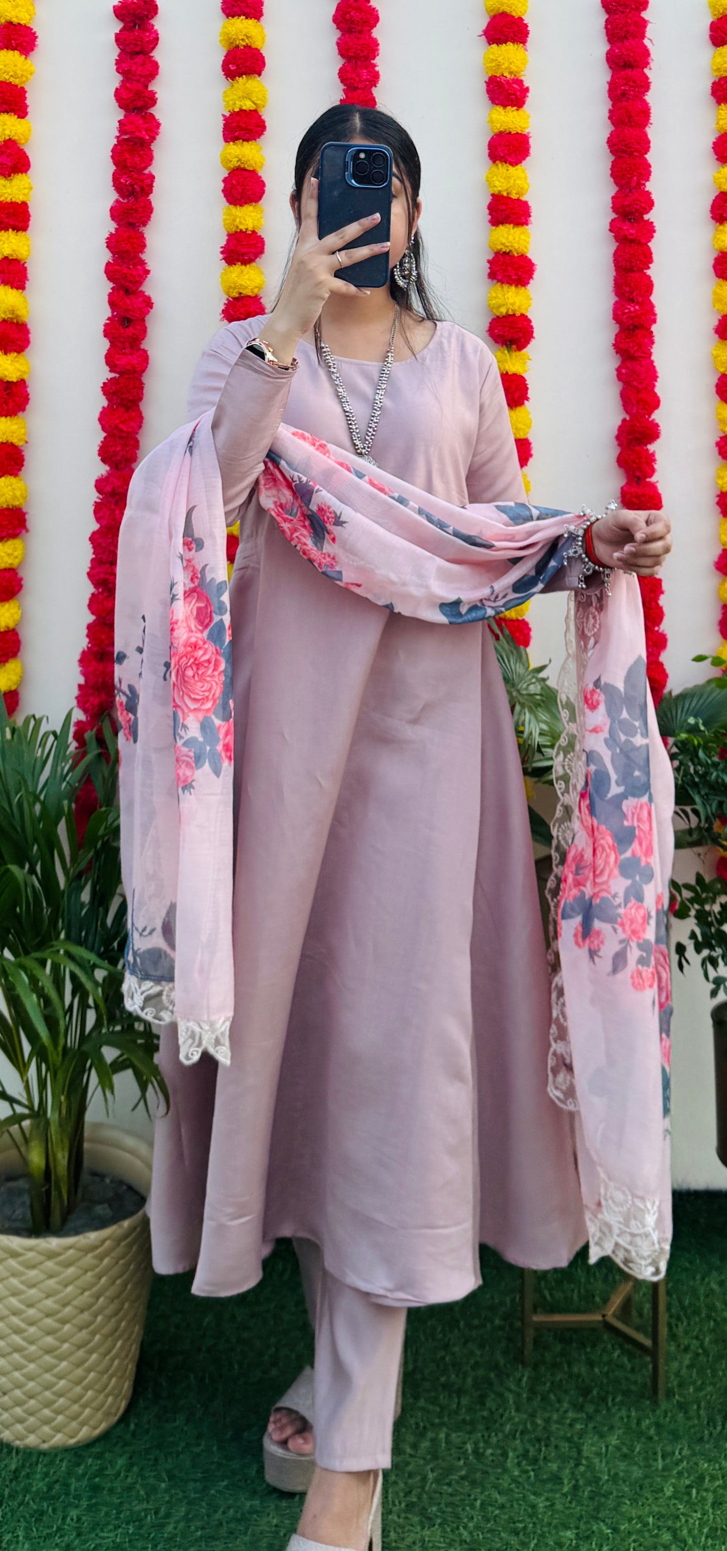 Beautiful Silk Anarkali Kurta Pant with Dupatta