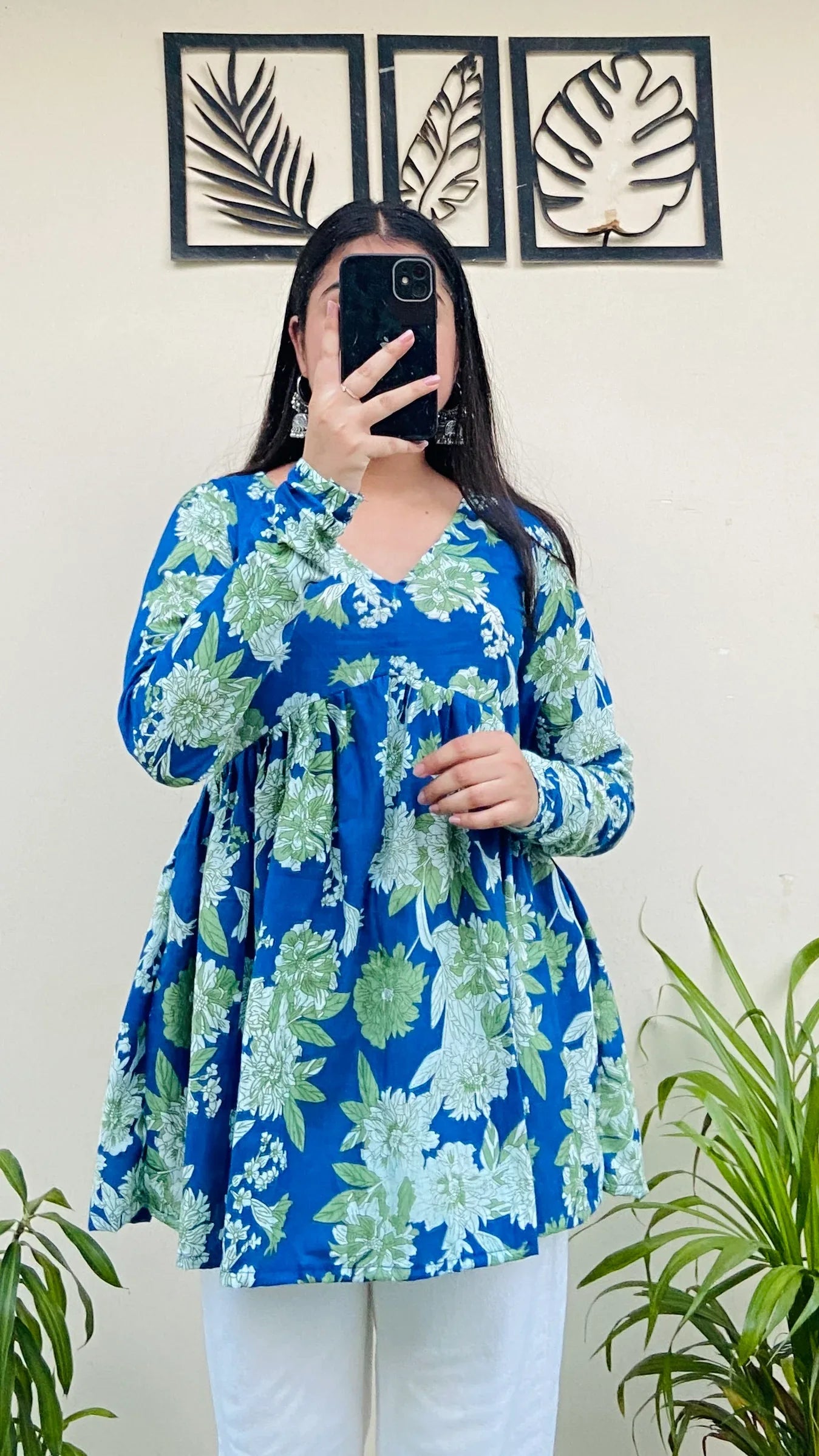 Cotton Flared Blue Printed Aliacut Peplum Top - Dolled Up