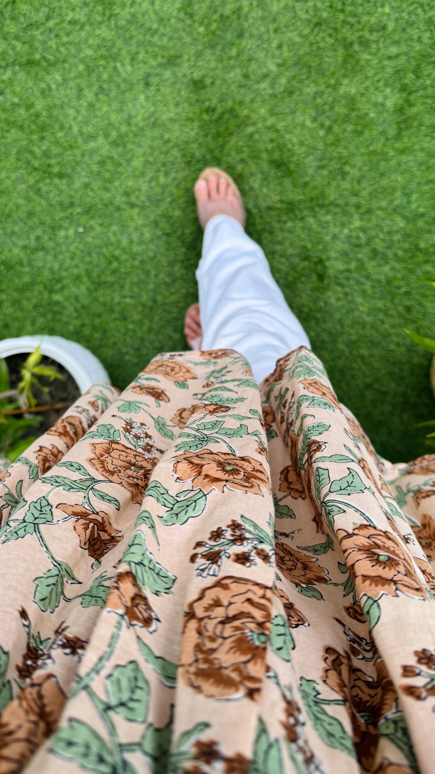 Cotton Flared Beige Aliacut Floral Print Peplum Top - Dolled Up