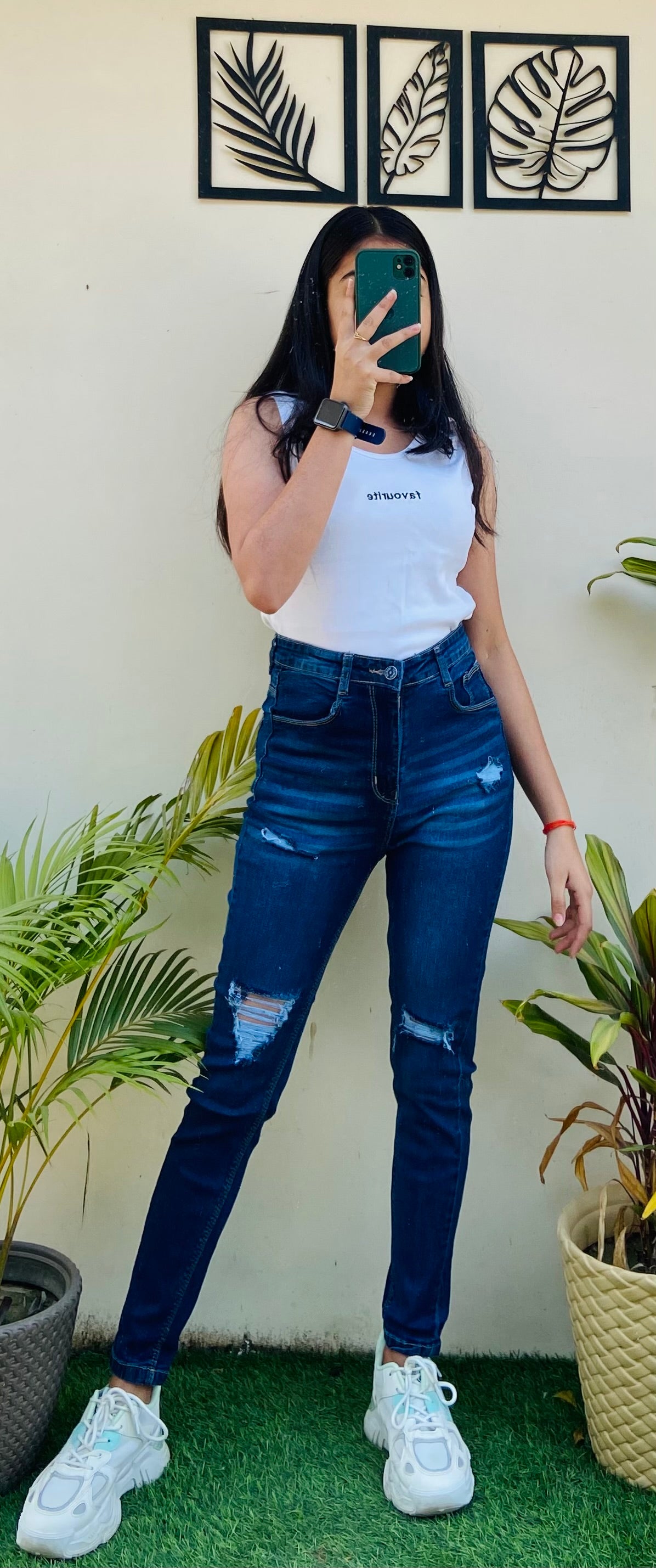 High Waisted Whisker Ripped Skinny Fit Stretchable Denim