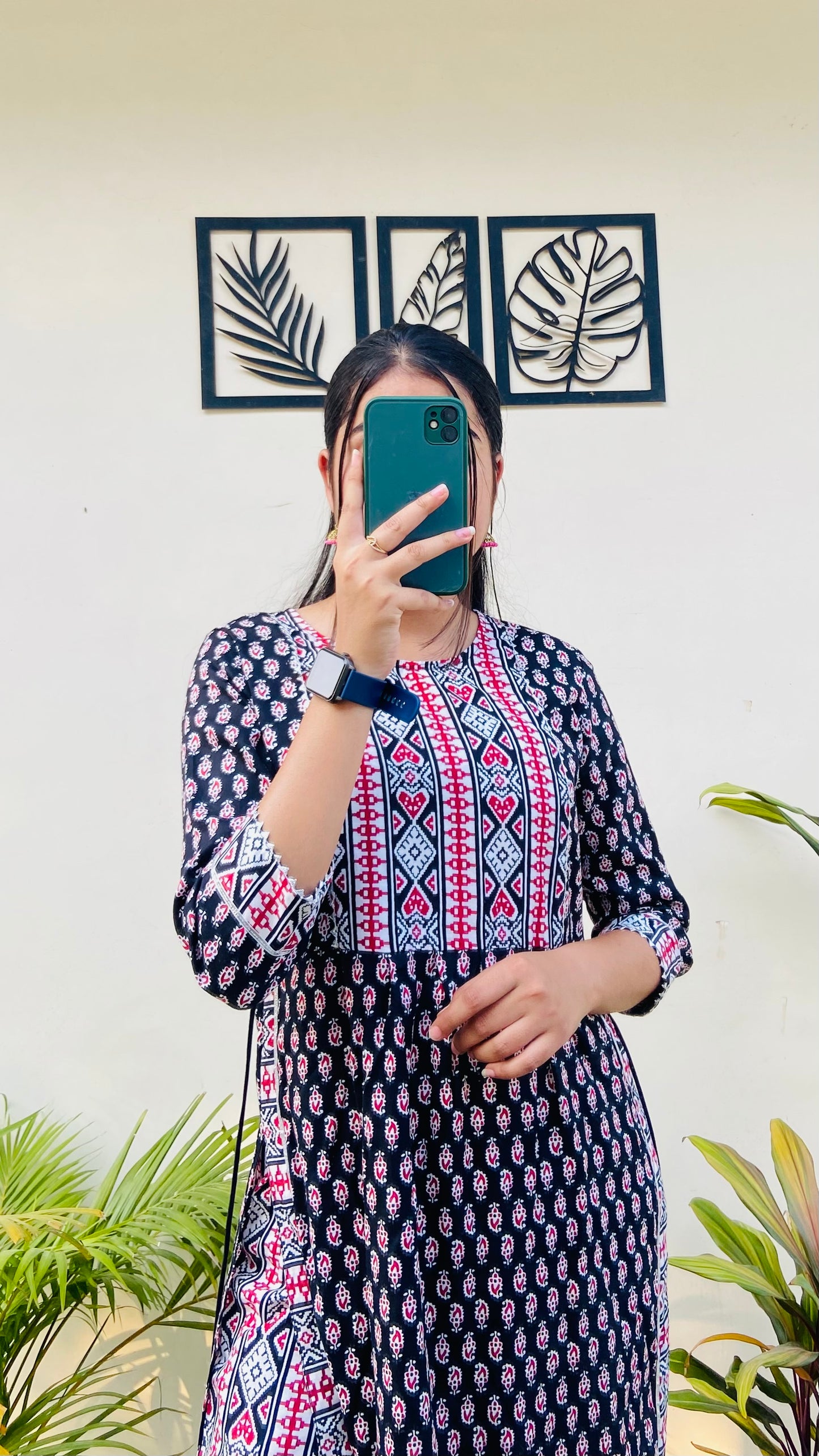 Red & Black Rayon Kurta Pant Set