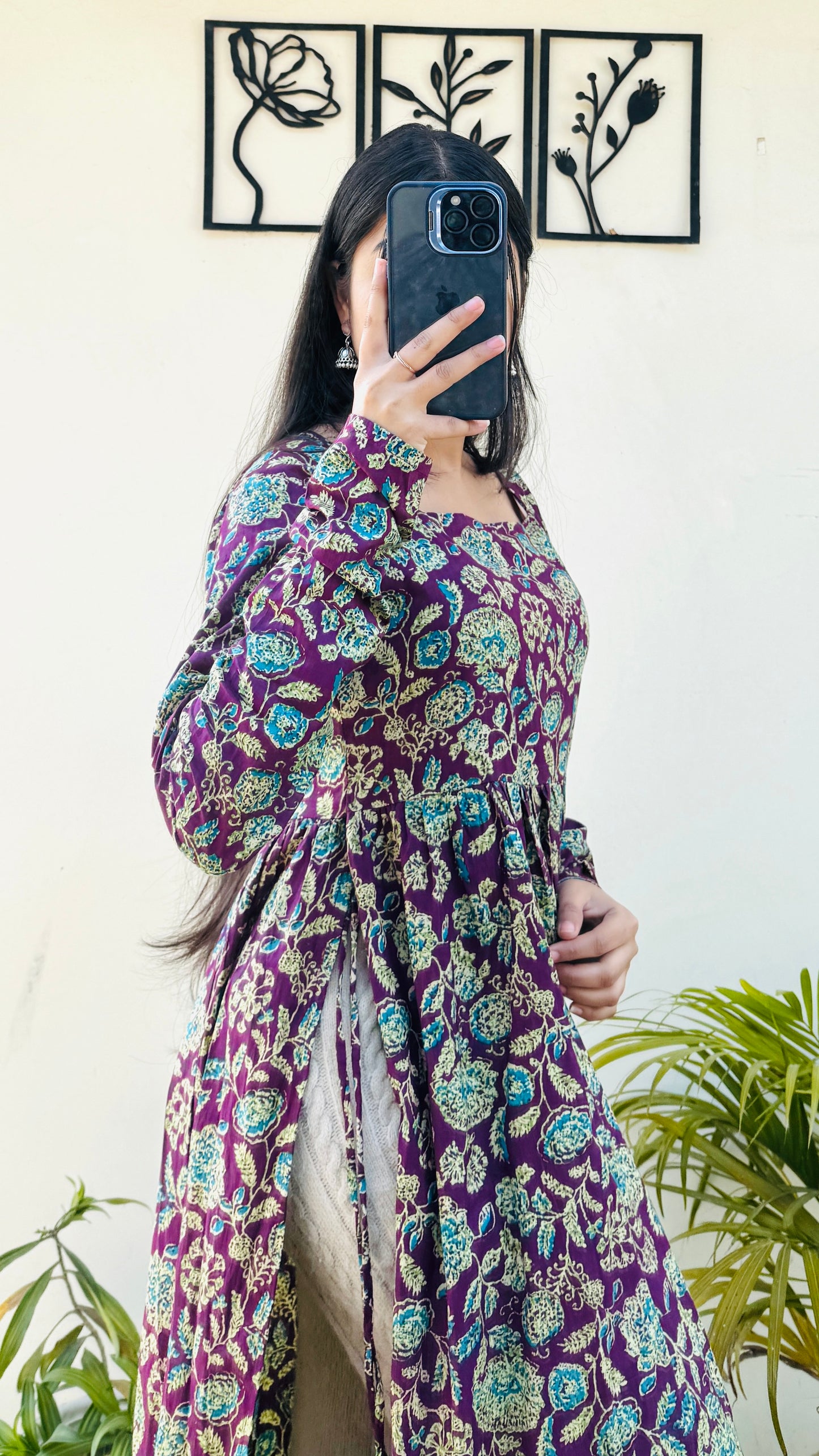Cotton Full Sleeve Wine Nyra Cut Long Kurti