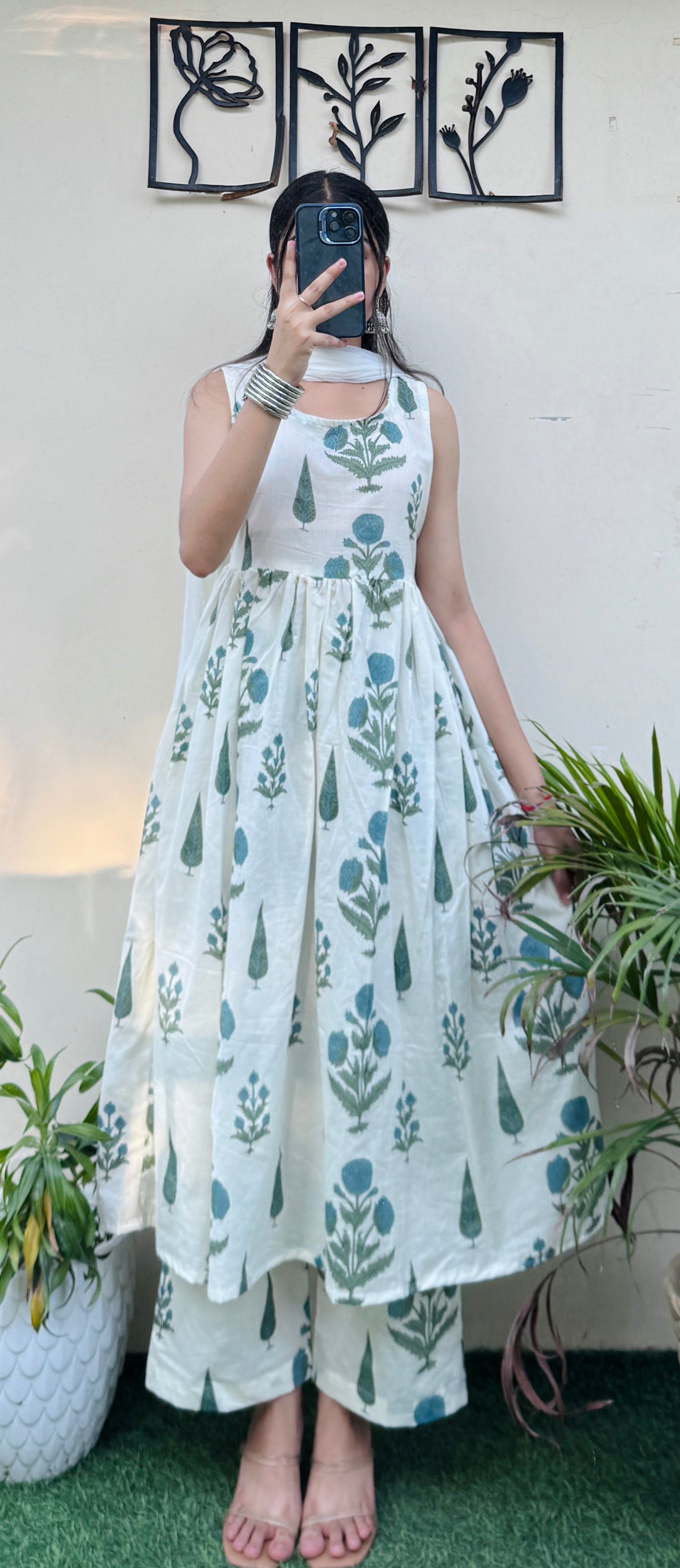 Beautiful Cotton Sleeveless Anarkali Suit Set