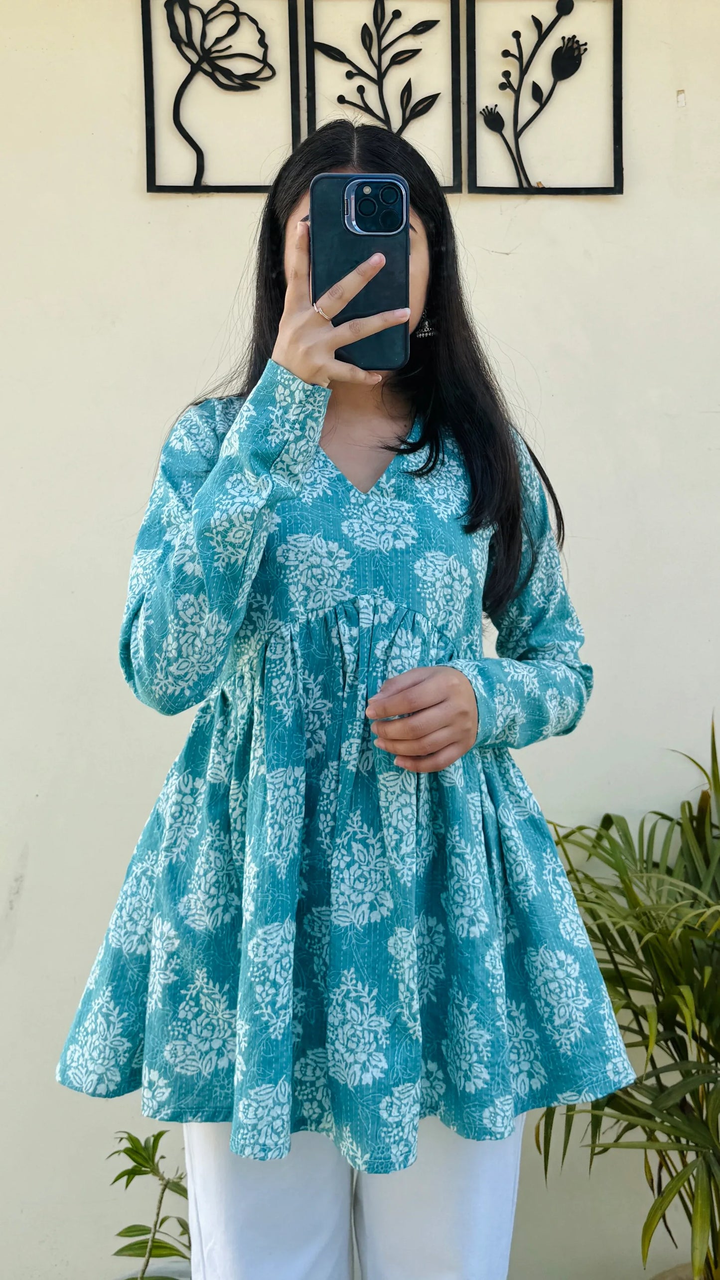 Katha Cotton Blue Flared Floral Print Aliacut Peplum Top - Dolled Up