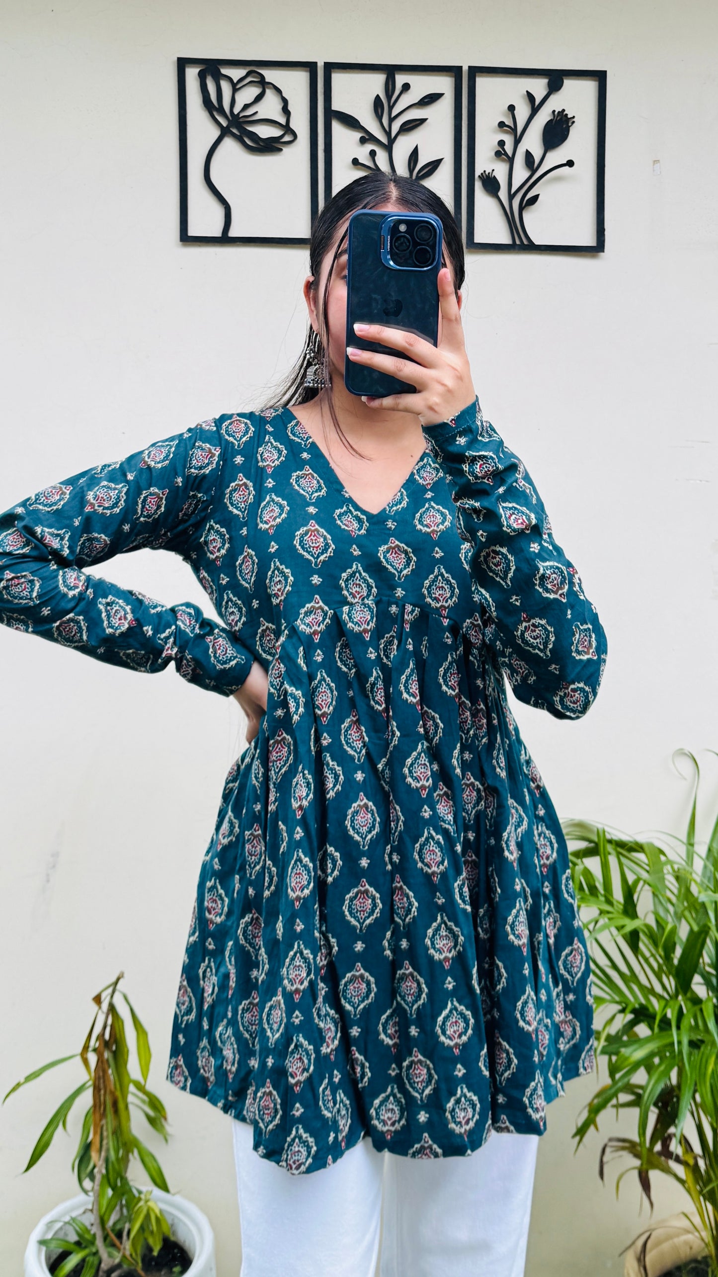 Cotton Flared Aliacut Floral Print Peplum Top