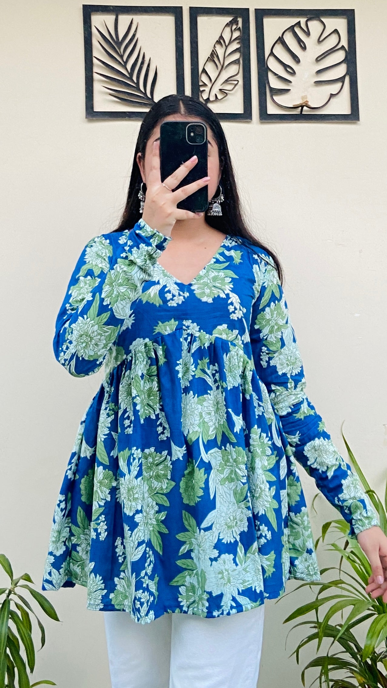 Cotton Flared Blue Printed Aliacut Peplum Top