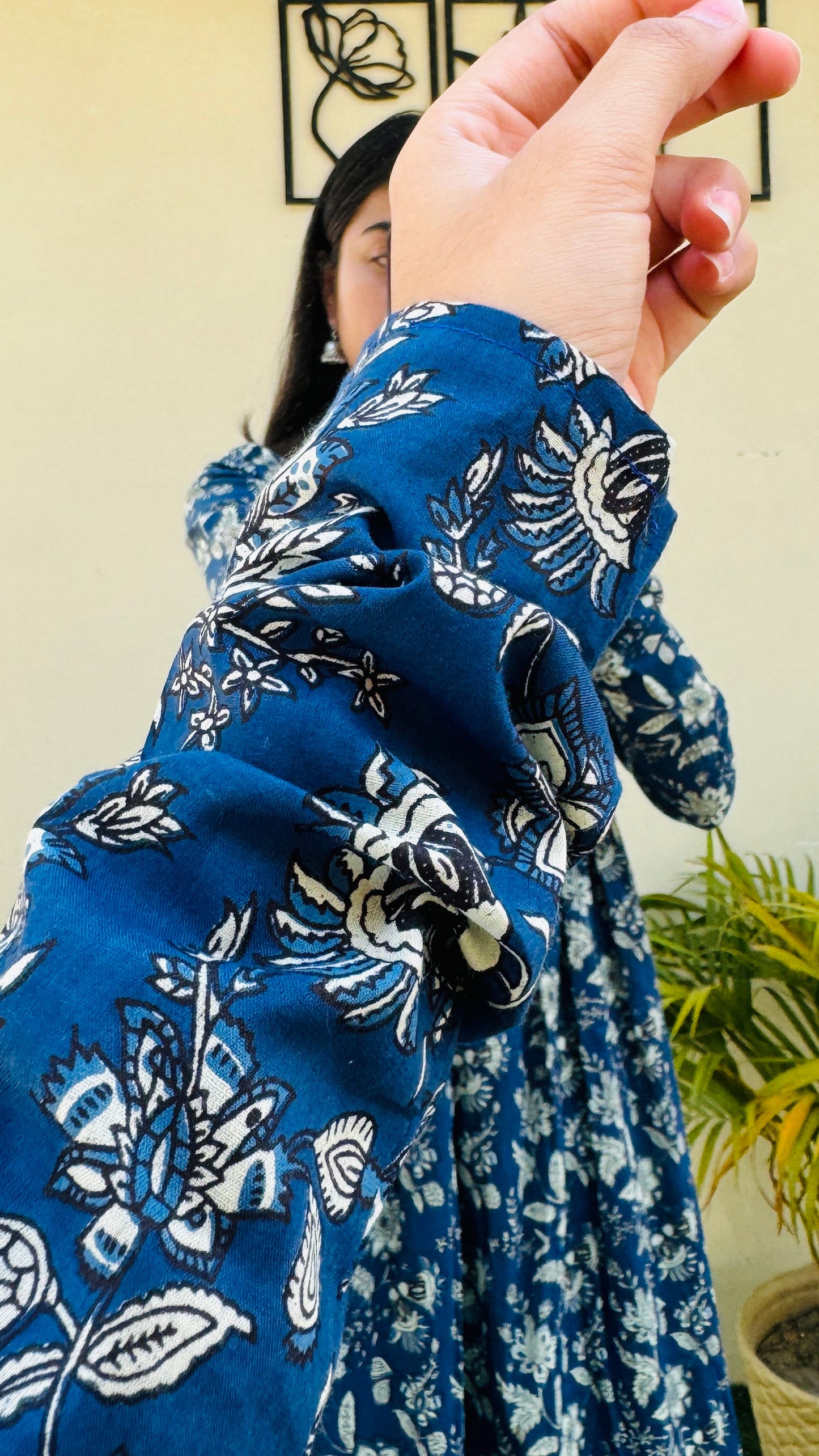 Cotton Full Sleeve Blue Nyra Cut Long Kurti