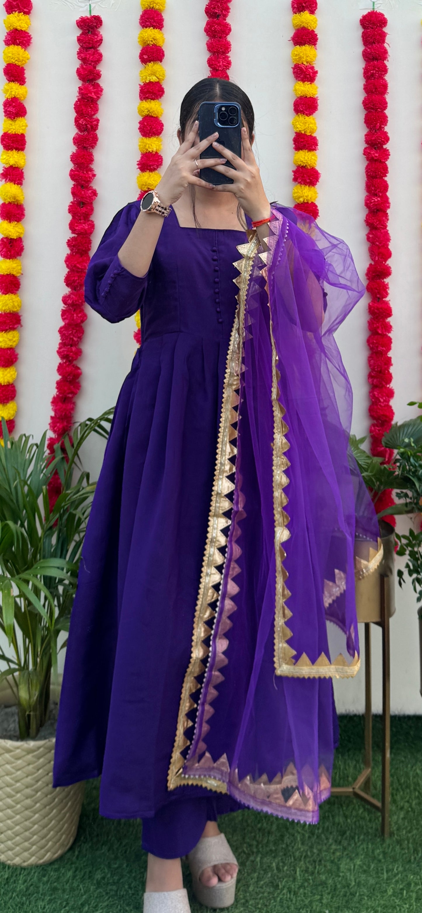 Beautiful Anarkali Kurta Pant Dupatta Set