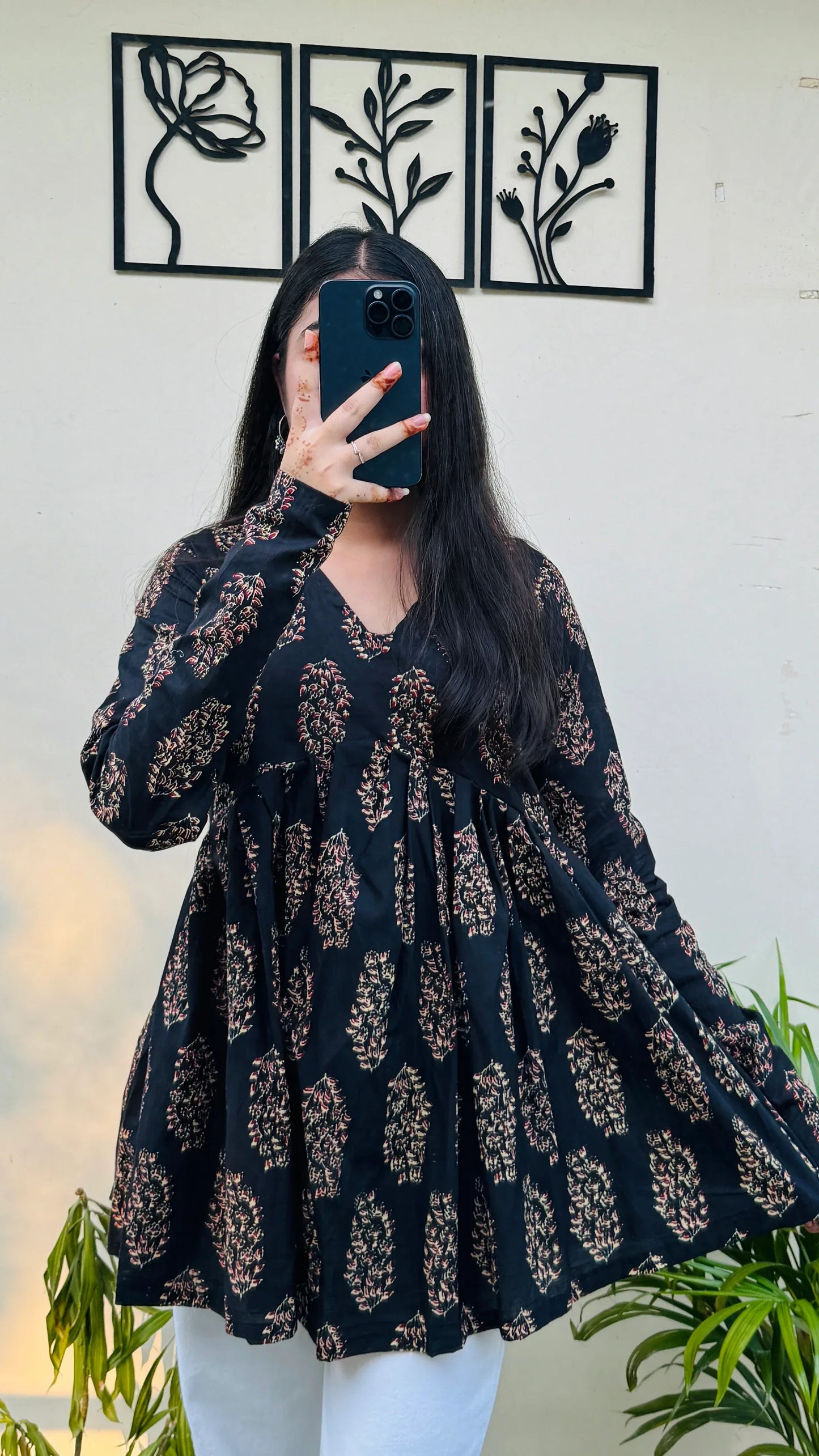 Cotton Flared Black Aliacut Ajrakh Print Peplum Top - Dolled Up