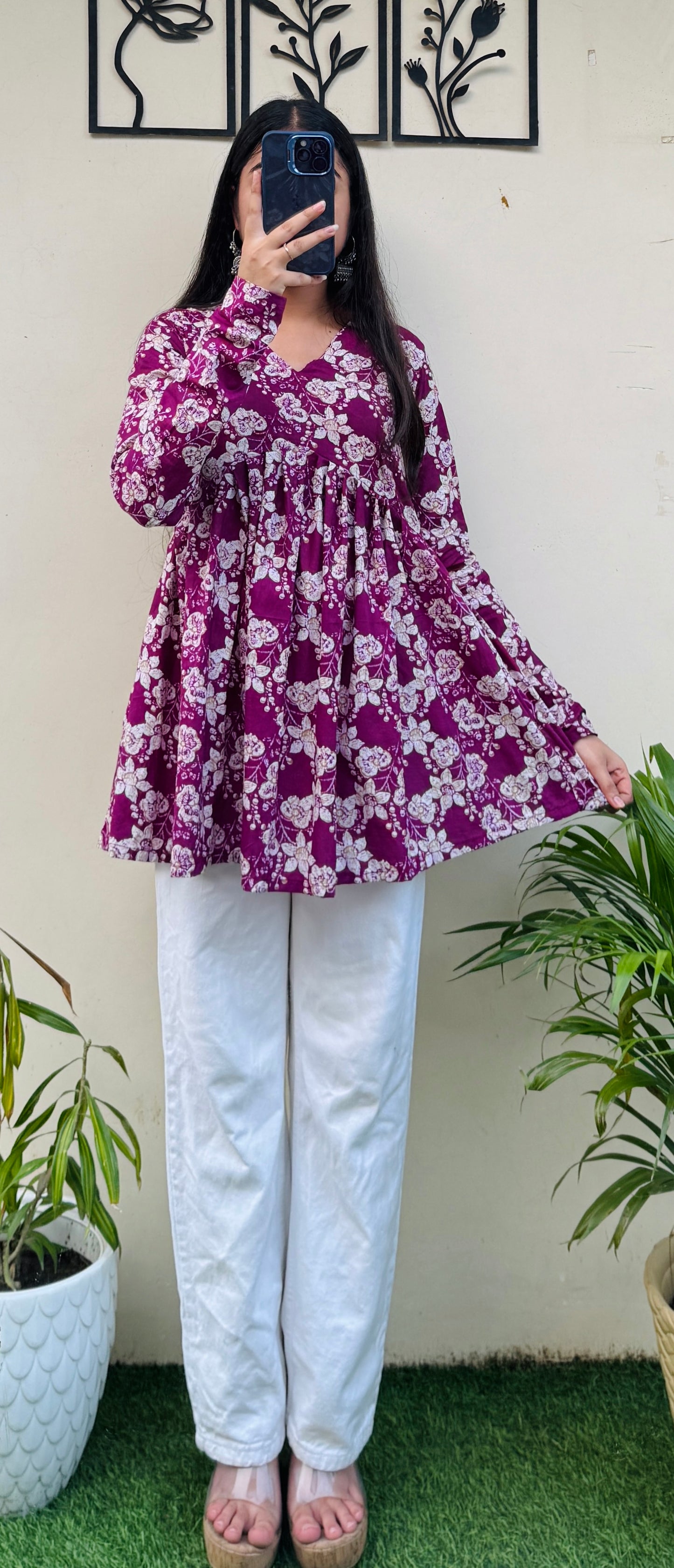 Cotton Flared Floral Print Aliacut Peplum Top